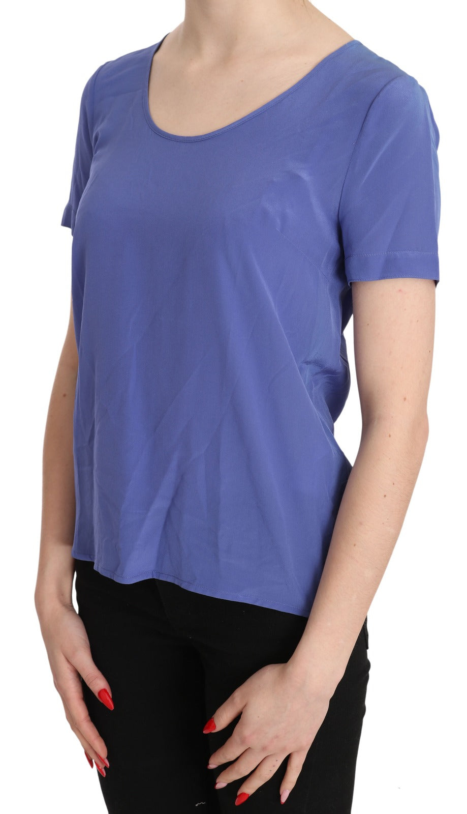 Patrizia Pepe Silk Blouse with Short Sleeves in Purple