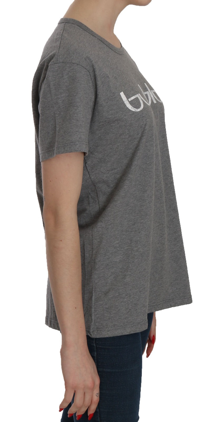 BYBLOS Grey Cotton Short Sleeve Crew Neck T-Shirt Blouse