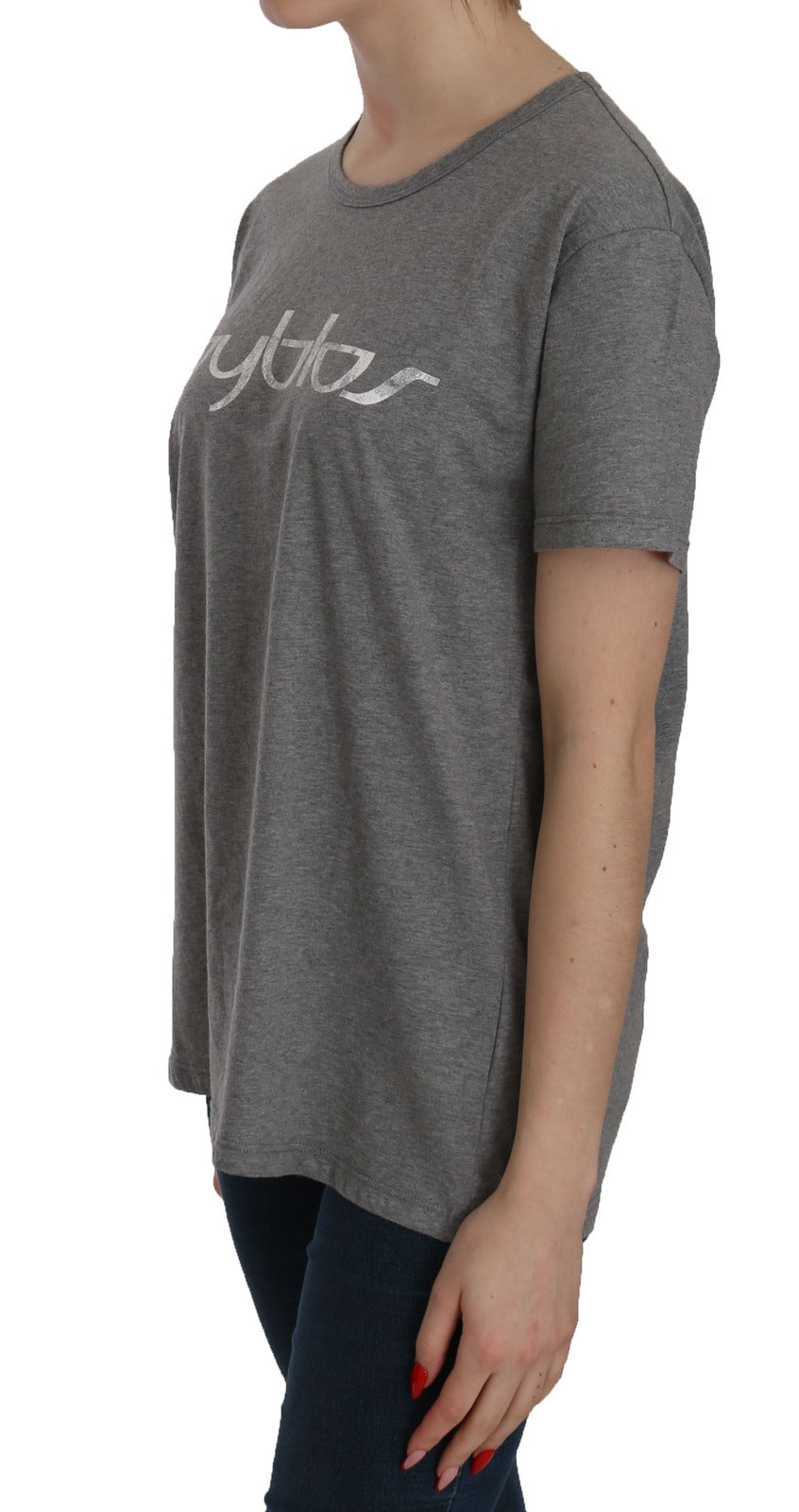 BYBLOS Grey Cotton Short Sleeve Crew Neck T-Shirt Blouse