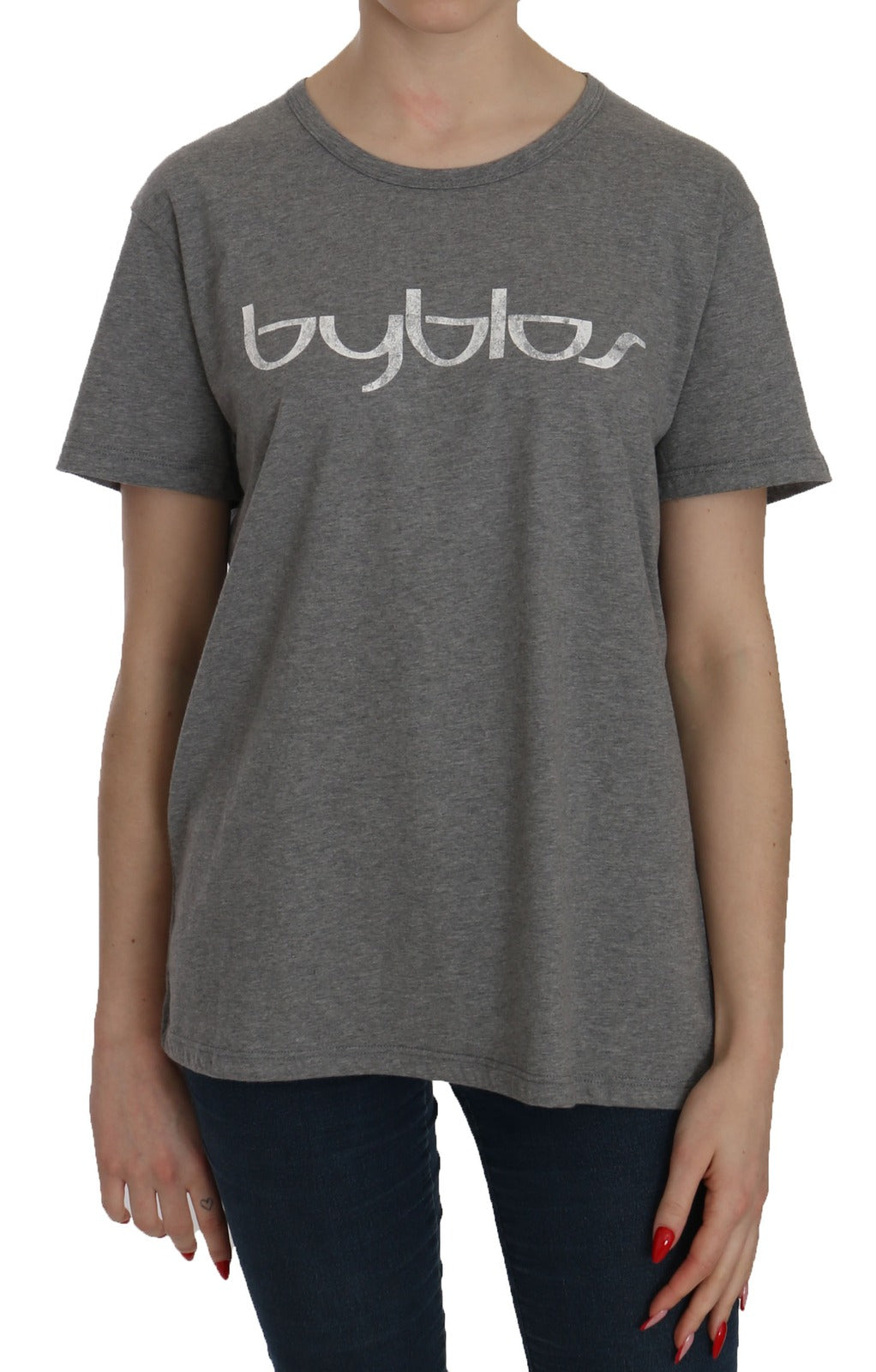 BYBLOS Grey Cotton Short Sleeve Crew Neck T-Shirt Blouse
