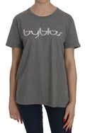BYBLOS Grey Cotton Short Sleeve Crew Neck T-Shirt Blouse