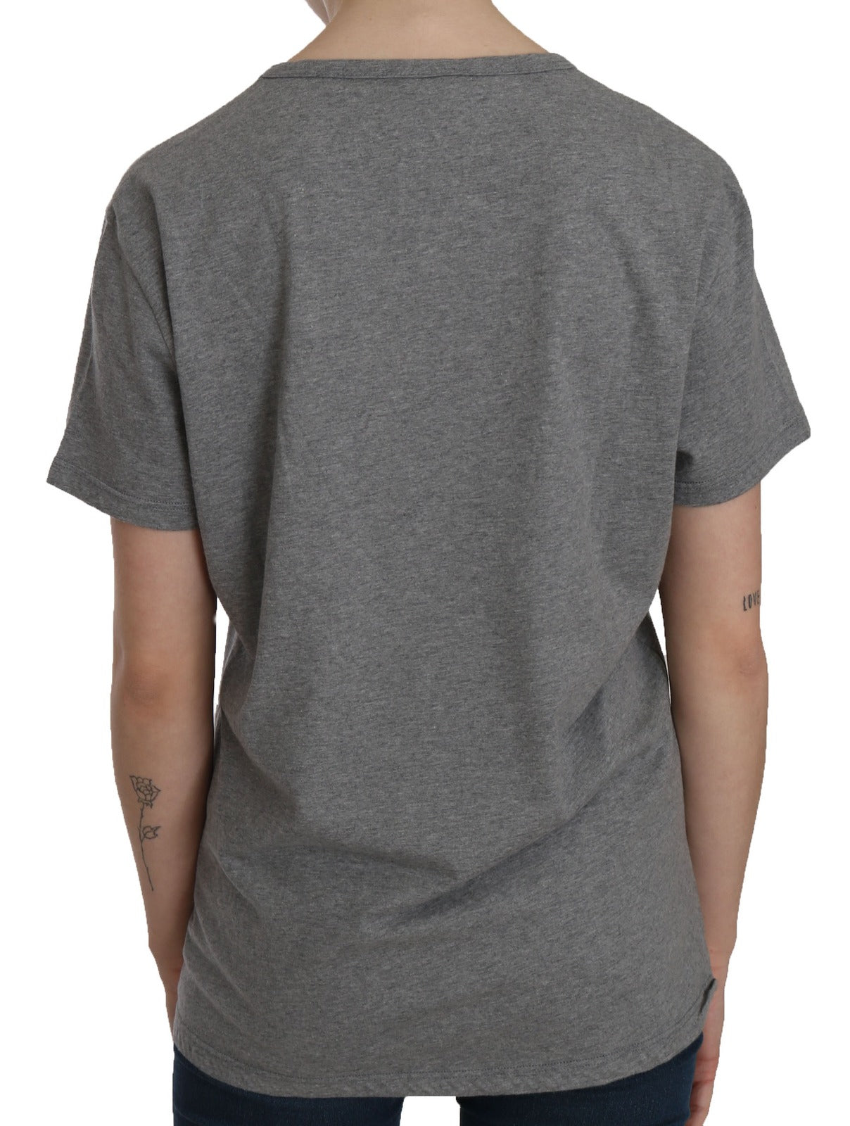 BYBLOS Grey Cotton Short Sleeve Crew Neck T-Shirt Blouse