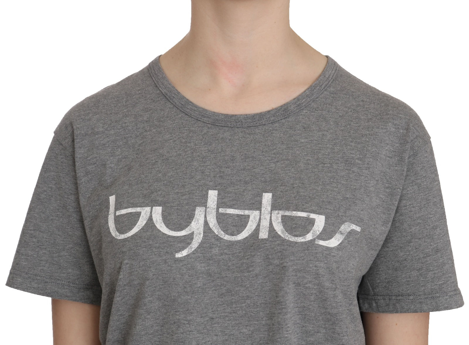 BYBLOS Grey Cotton Short Sleeve Crew Neck T-Shirt Blouse