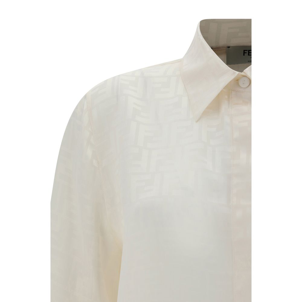 Fendi White Patterned Silk Shirt