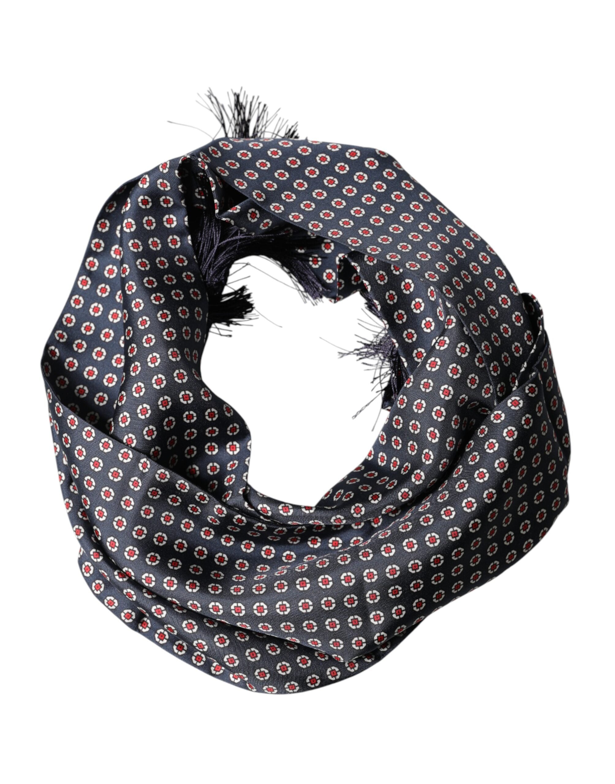 Dolce & Gabbana Schwarzer Foulard-Schal mit Fransen und Muster