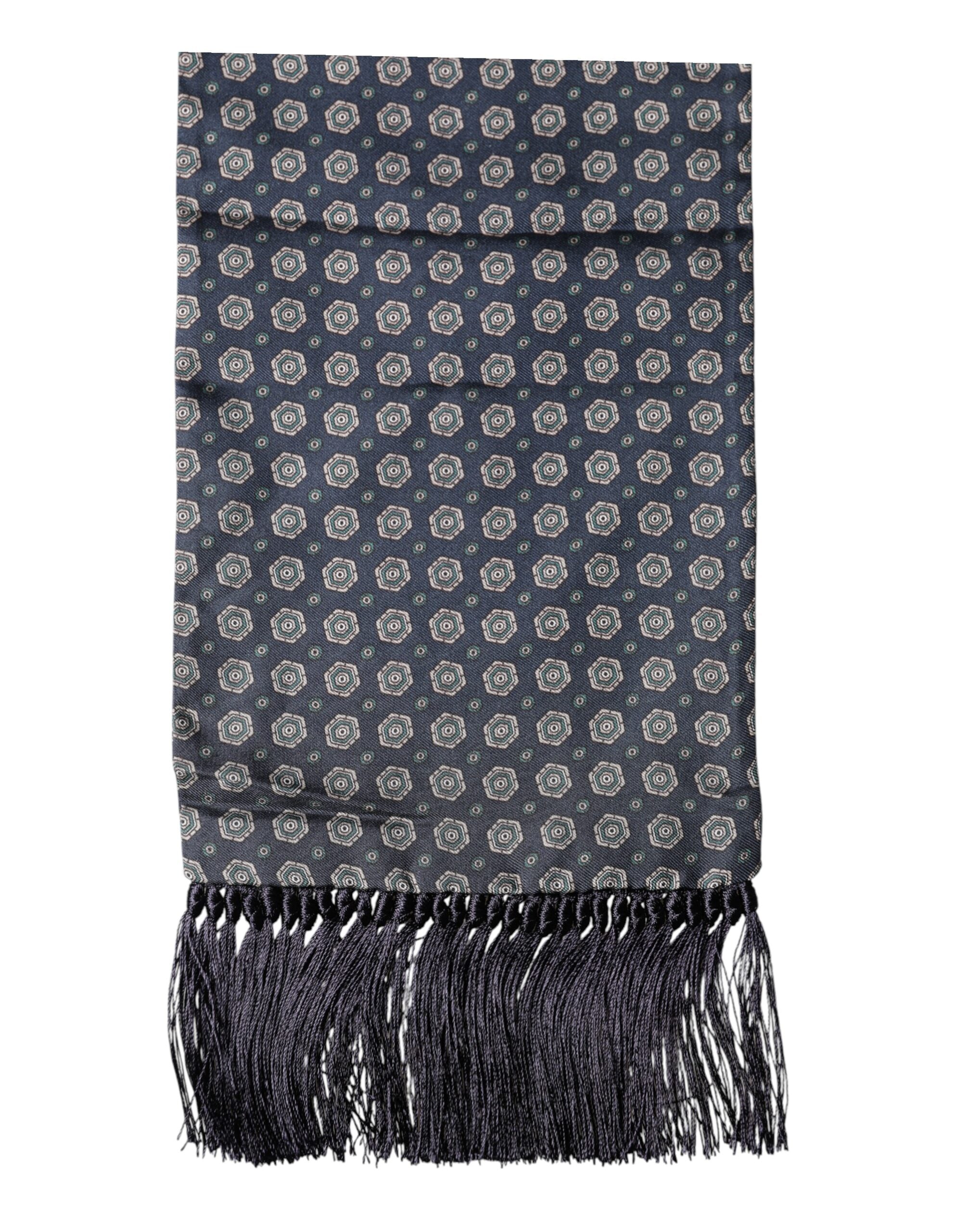 Dolce & Gabbana Blaues Foulard mit Fransen und Muster
