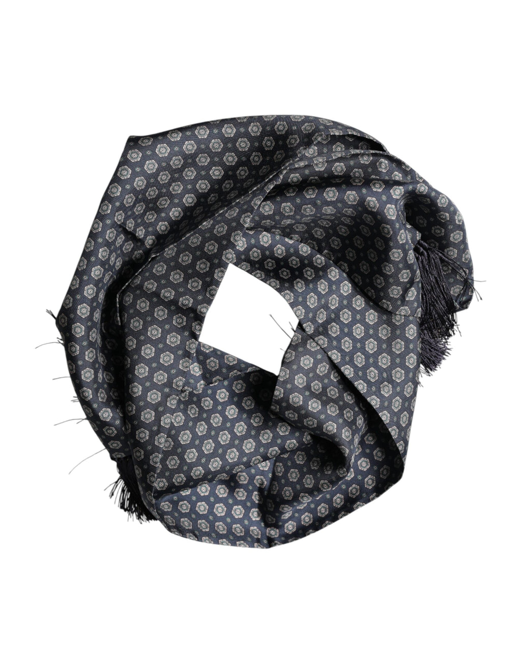 Dolce & Gabbana Blaues Foulard mit Fransen und Muster