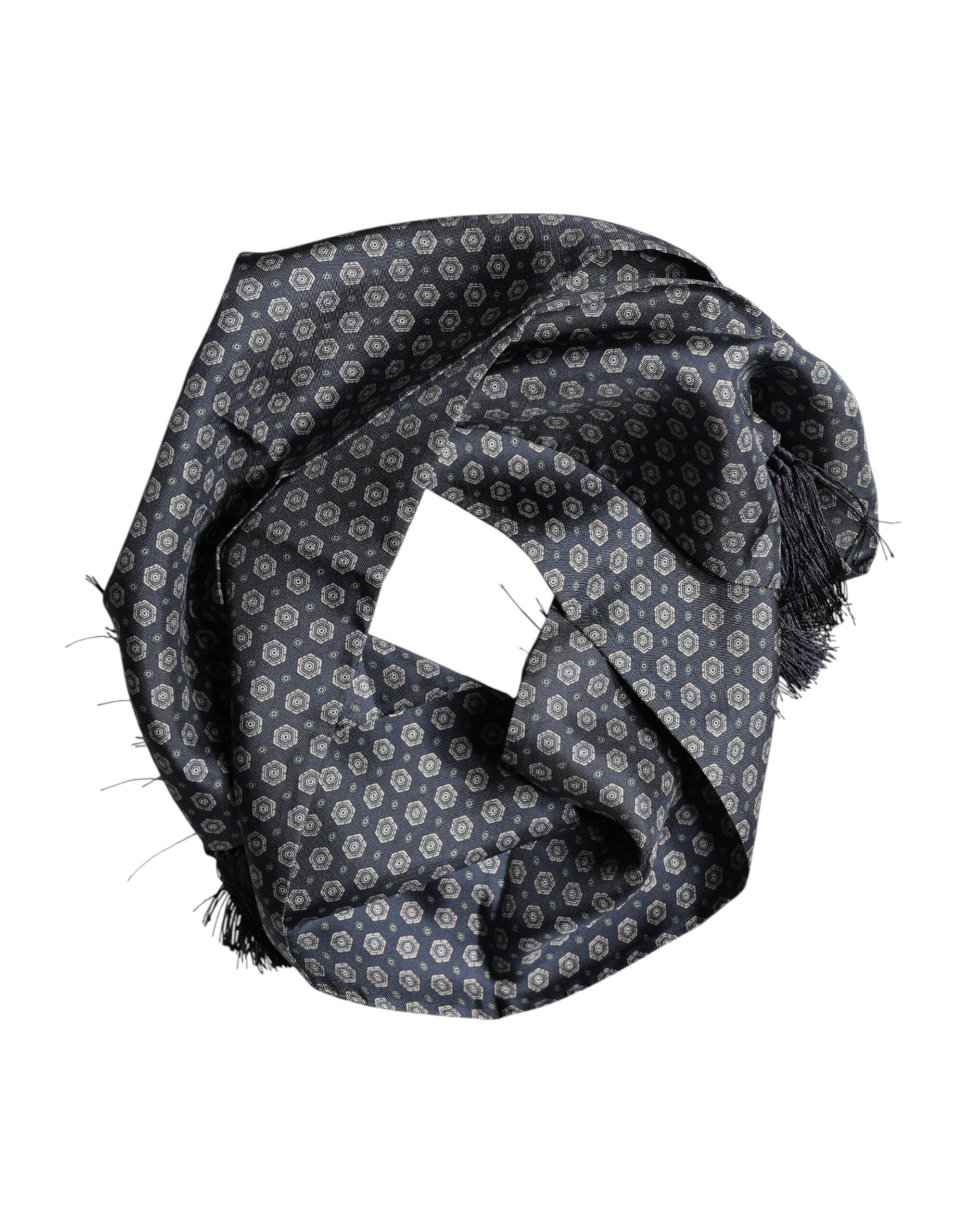 Dolce & Gabbana Blaues Foulard mit Fransen und Muster