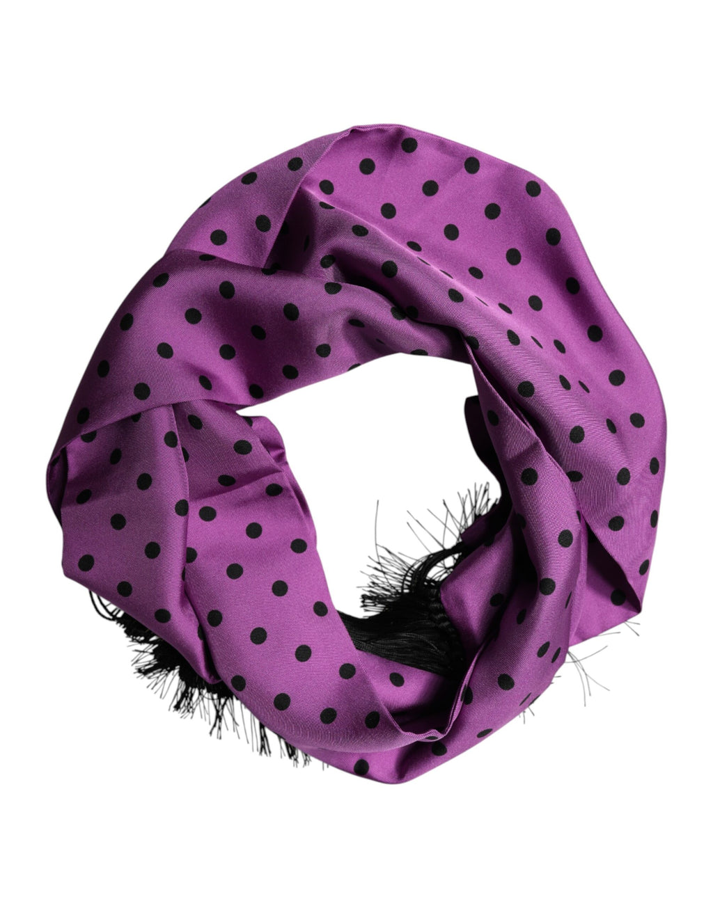Dolce & Gabbana Violet Polka Dot Fringe Neck Foulard Scarf