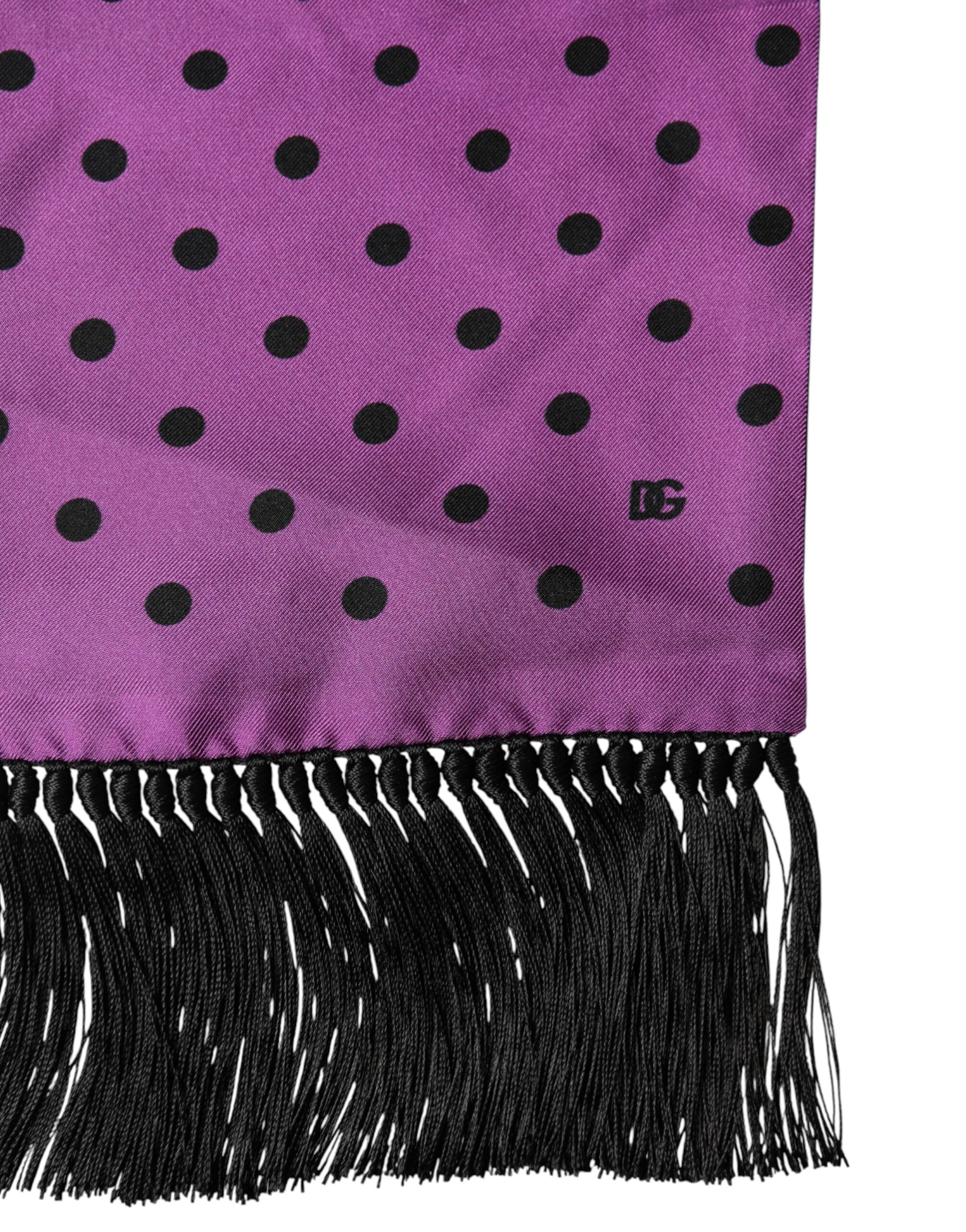 Dolce & Gabbana Violet Polka Dot Fringe Neck Foulard Scarf