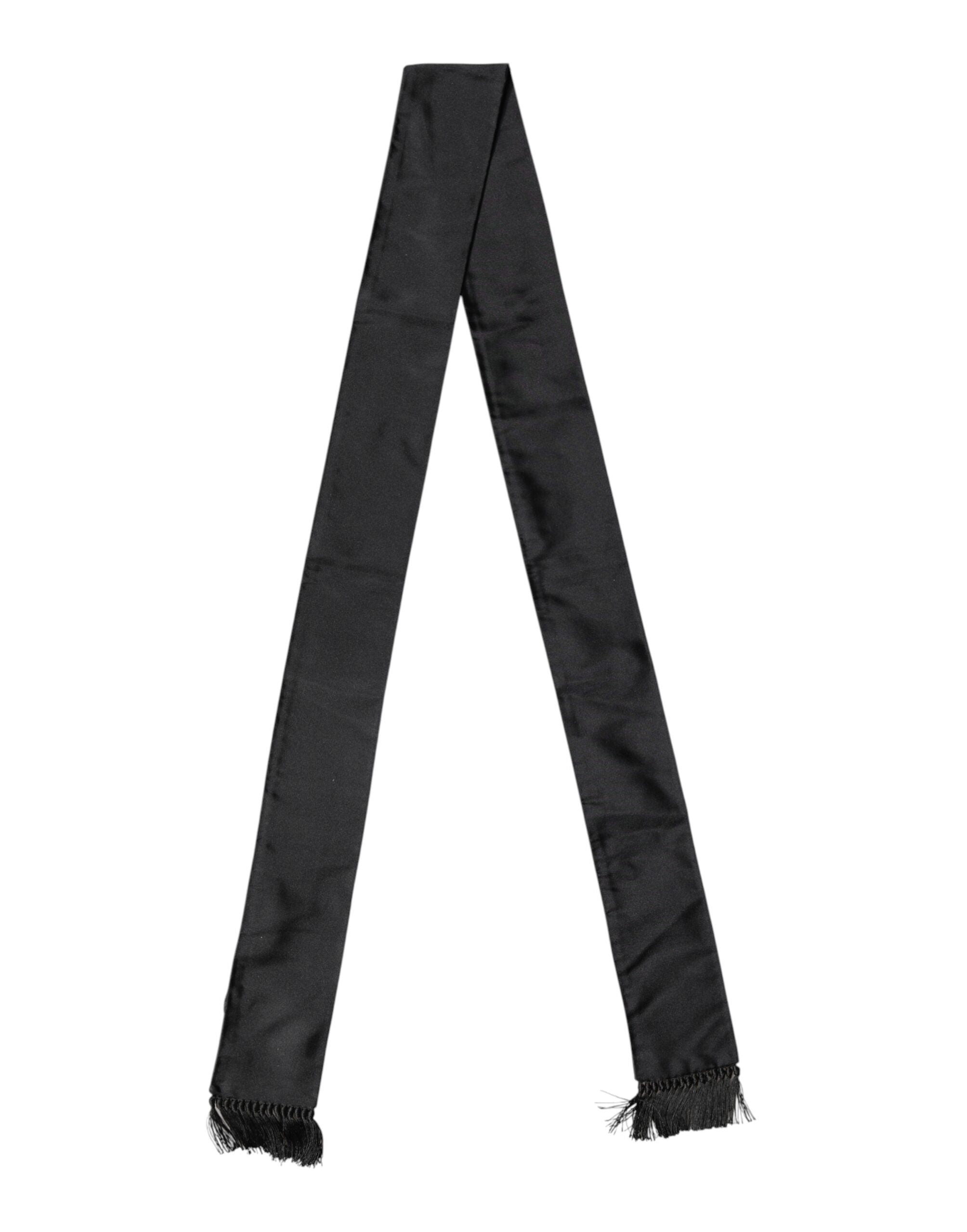 Dolce & Gabbana Black Silk Fringed Scarf