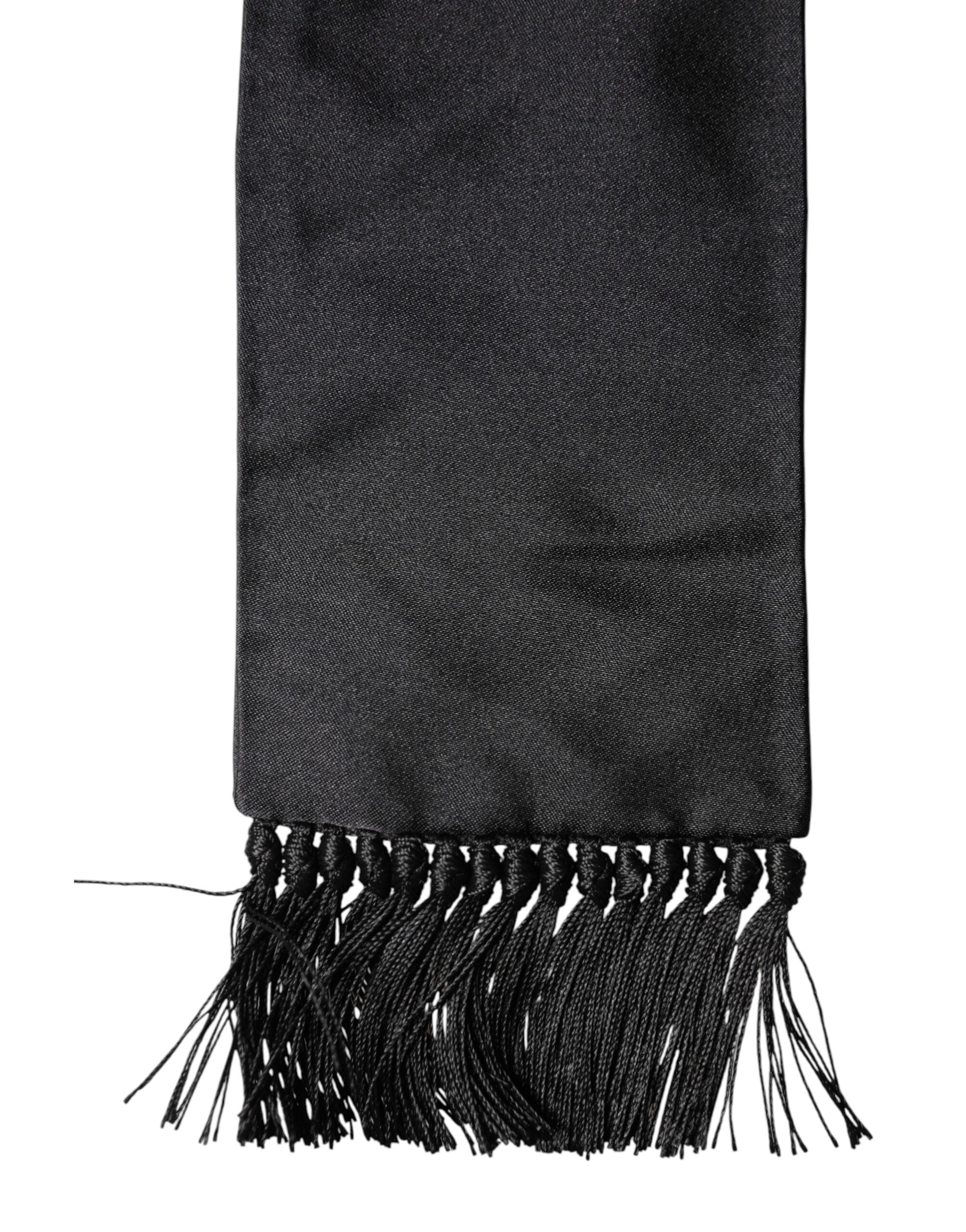 Dolce & Gabbana Black Silk Fringed Scarf