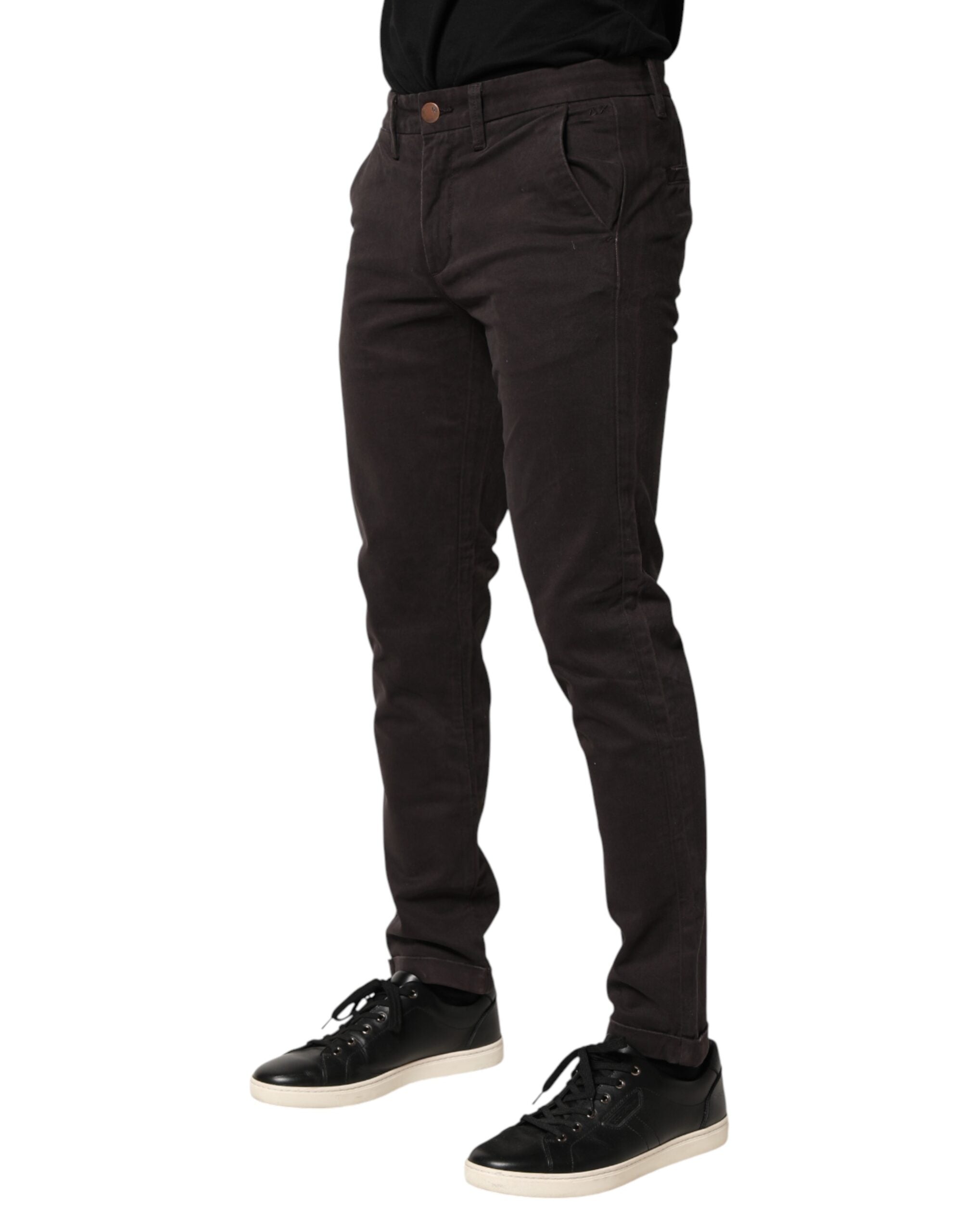 Sun68 Dunkelbraune Baumwoll Stretch Skinny Mid Waist Herren Hose