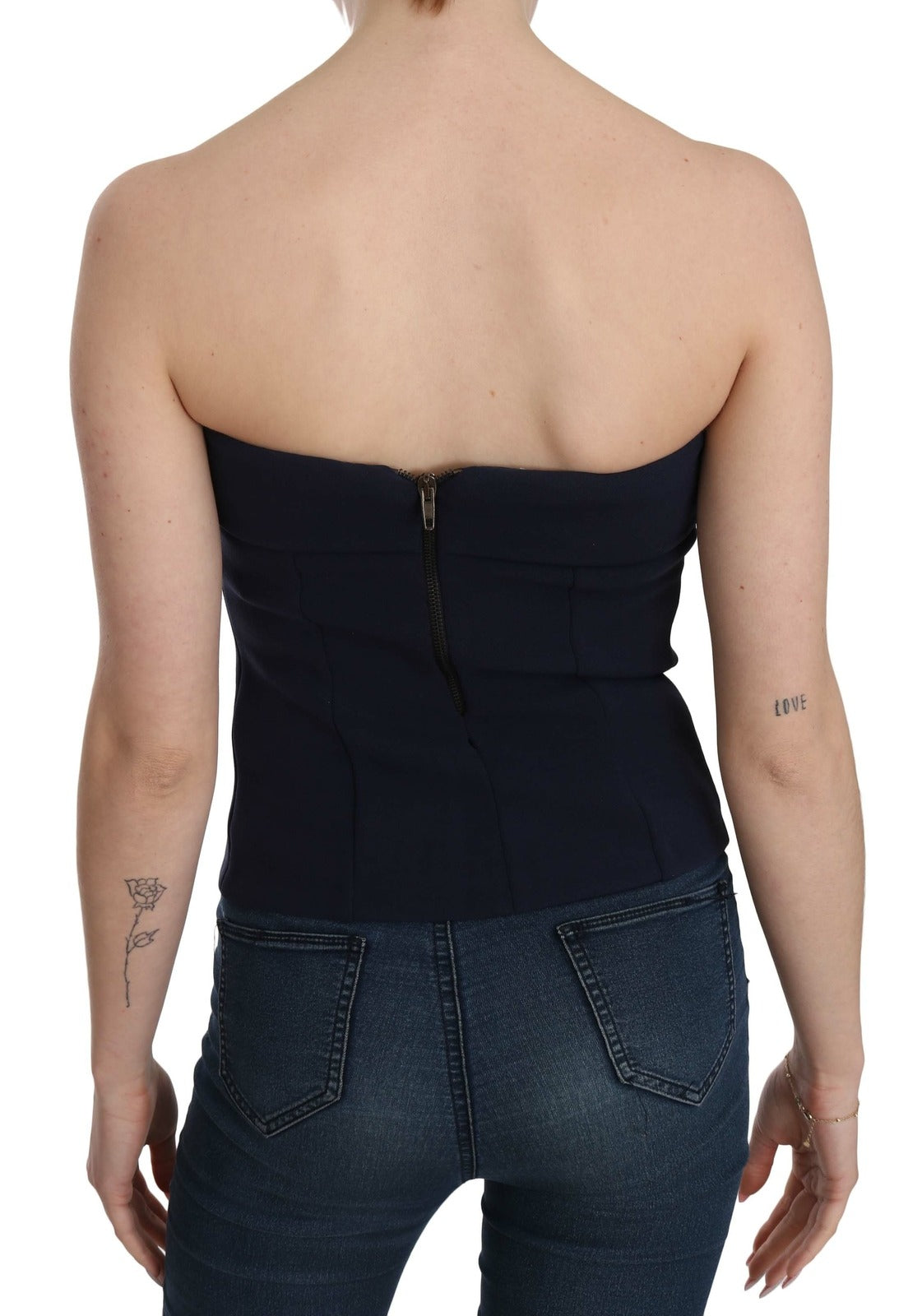 Costume National Trägerlose Carmenbluse mit Reißverschluss hinten