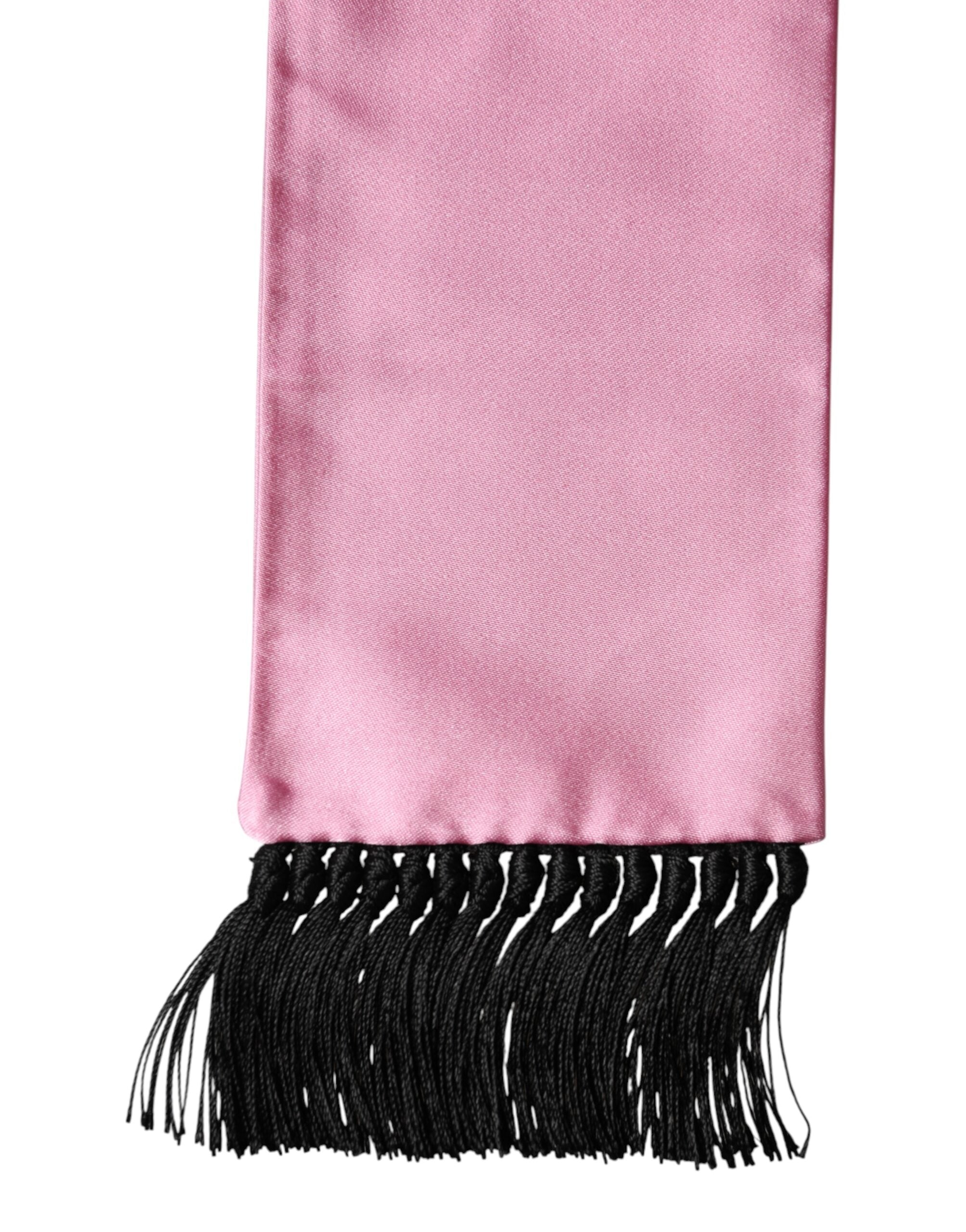 Dolce & Gabbana Pink Silk Fringed Neck Wrap Foulard Scarf