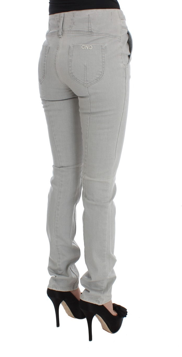 Costume National Grey Cotton Blend Jeans, Super Slim Fit
