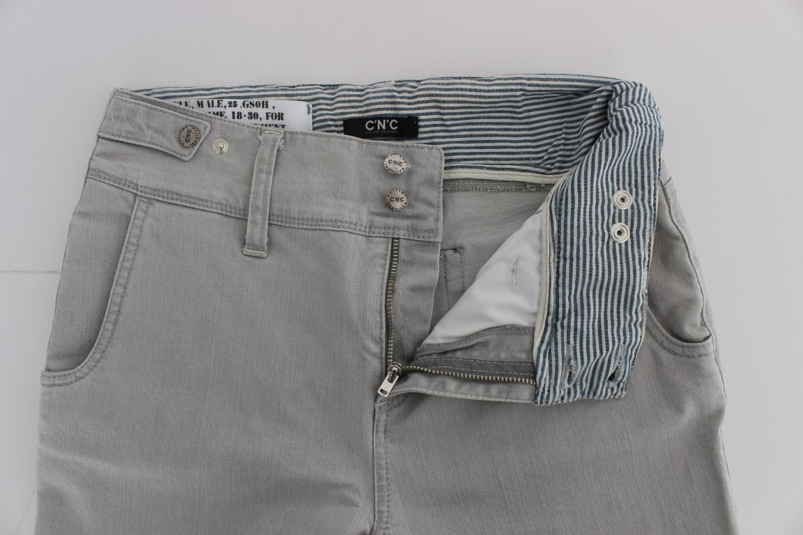 Costume National Grey Cotton Blend Jeans, Super Slim Fit