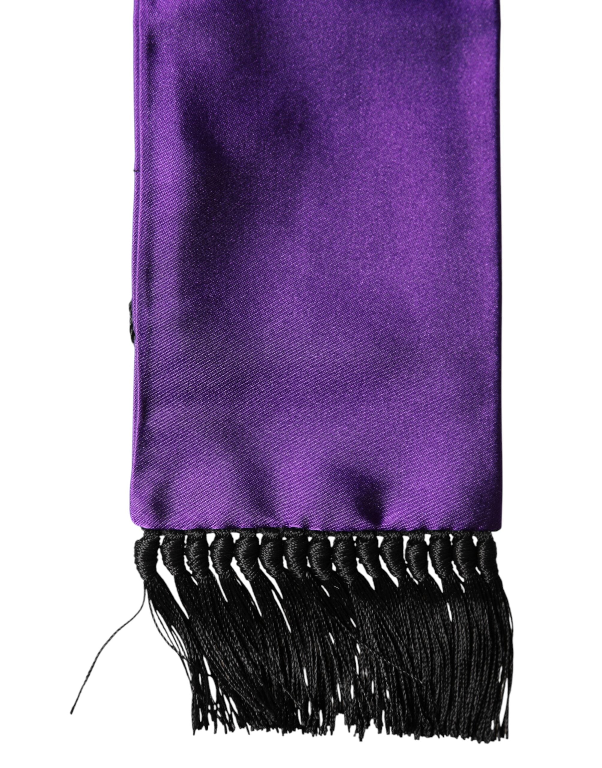 Dolce & Gabbana Violet Silk Scarf with Fringes