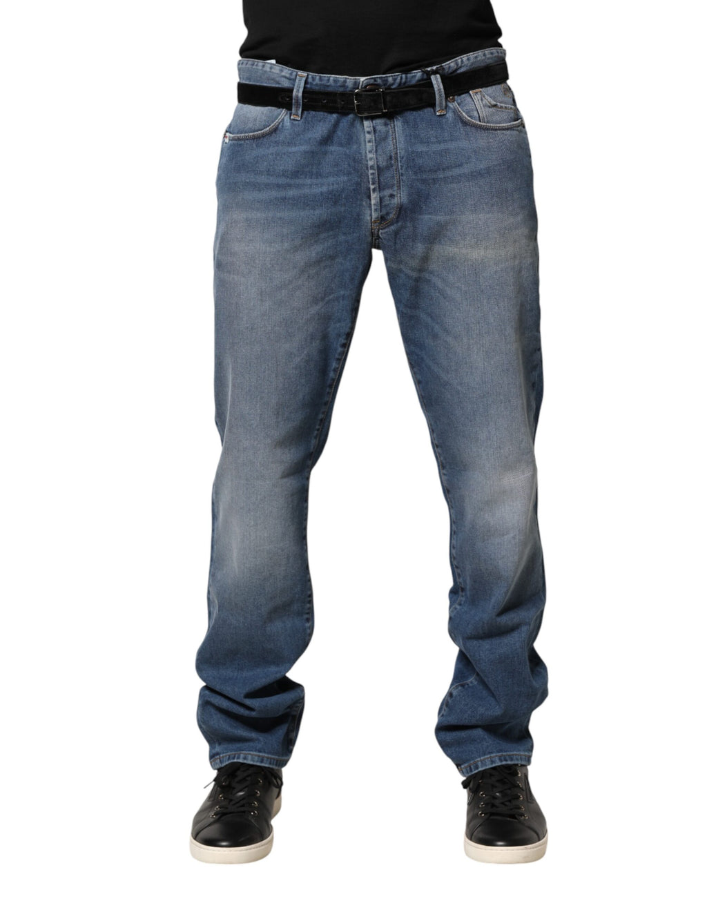 Jeckerson Blaue gewaschene gerade Herren-Jeans mit mittlerer Leibhöhe