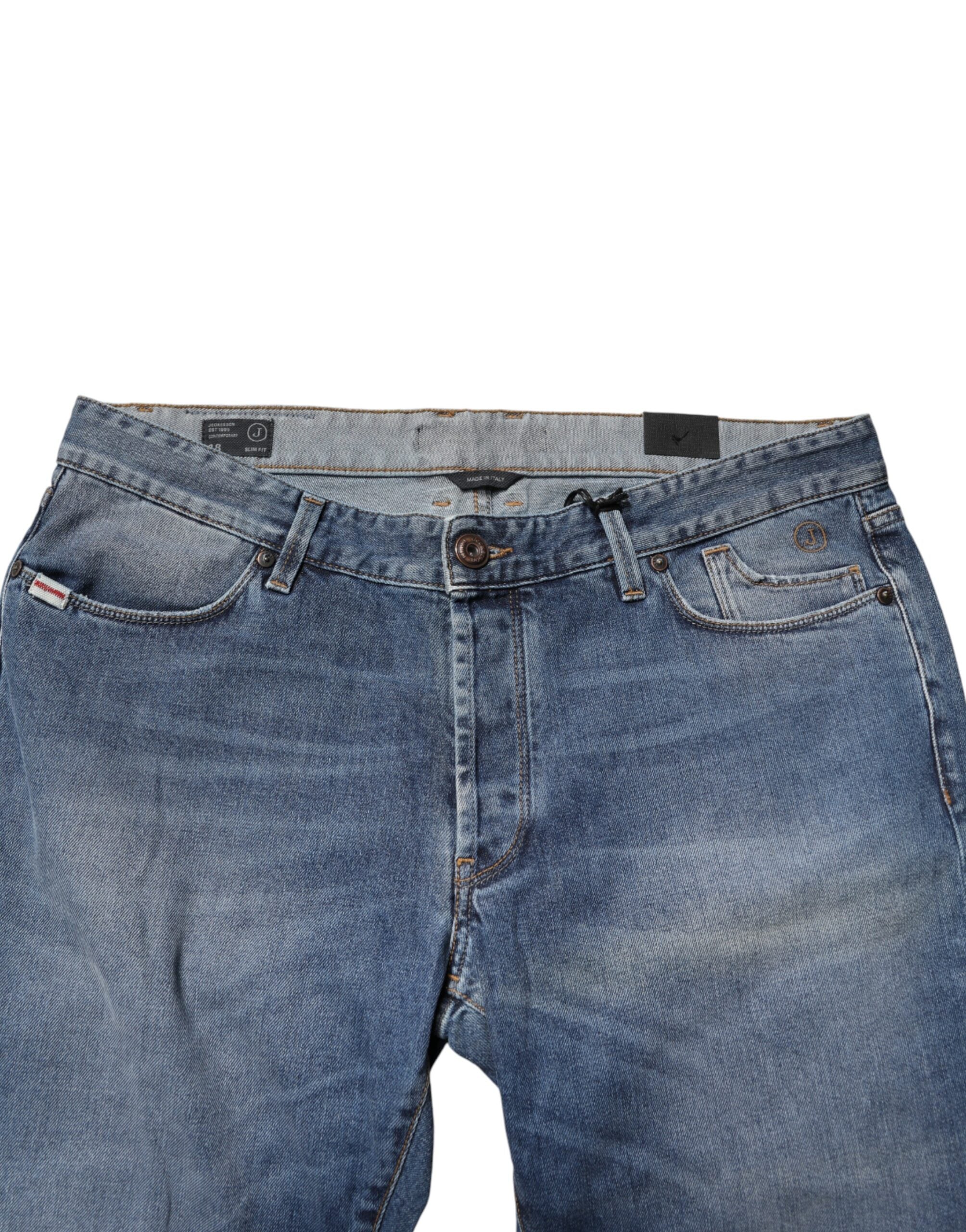 Jeckerson Blaue gewaschene gerade Herren-Jeans mit mittlerer Leibhöhe