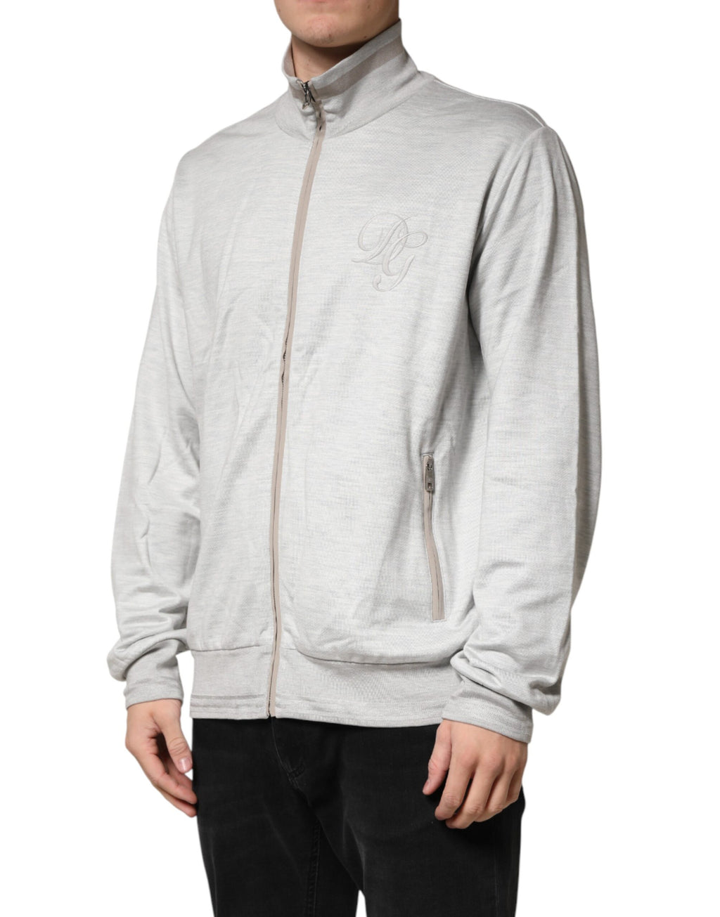 Dolce & Gabbana Hellgrauer Baumwoll-Strickjacke mit Reißverschluss