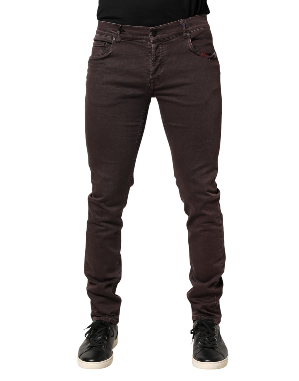 Daniele Alessandrini Men's Brown Mid-Rise Cotton Skinny Jeans
