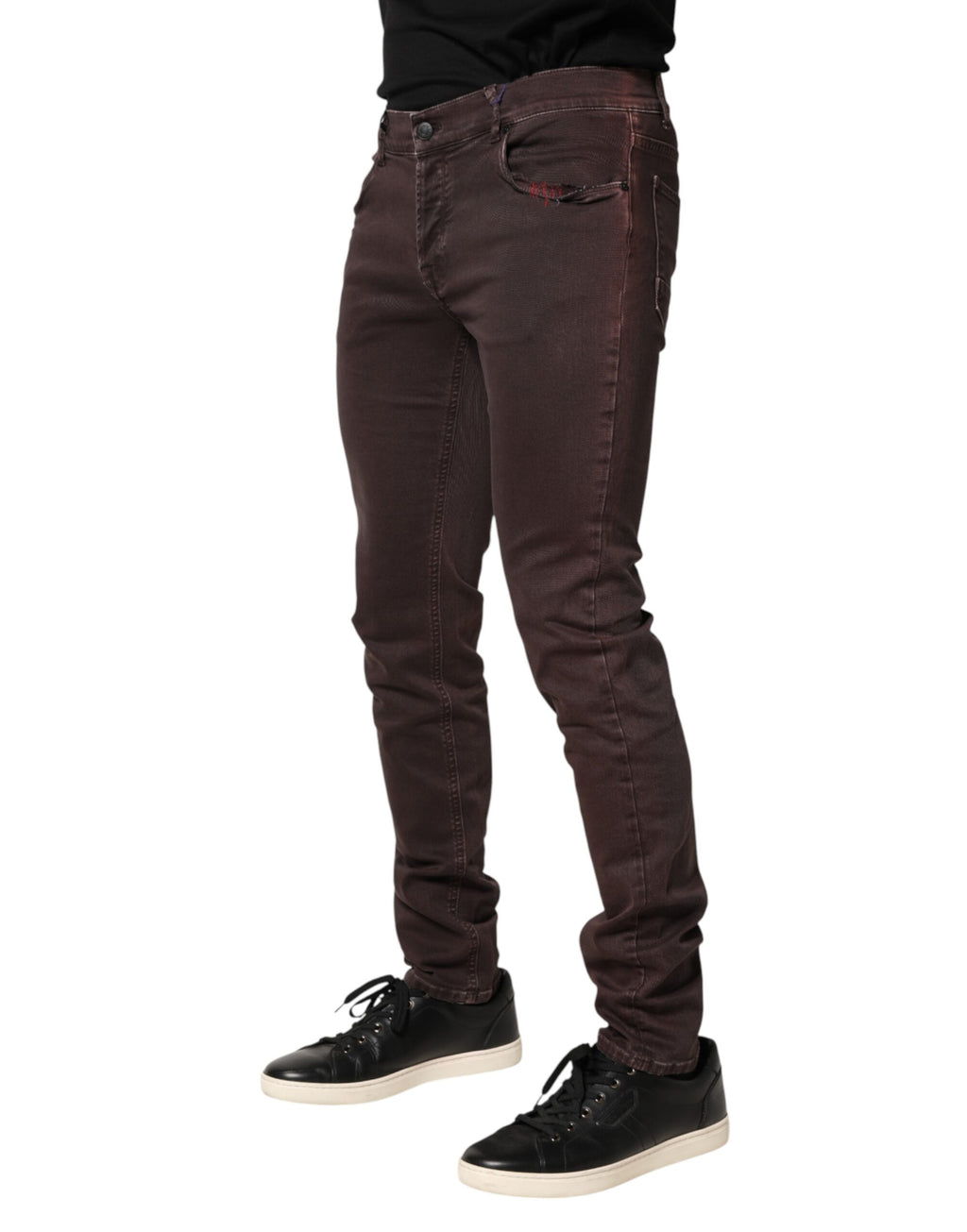 Daniele Alessandrini Men's Brown Mid-Rise Cotton Skinny Jeans