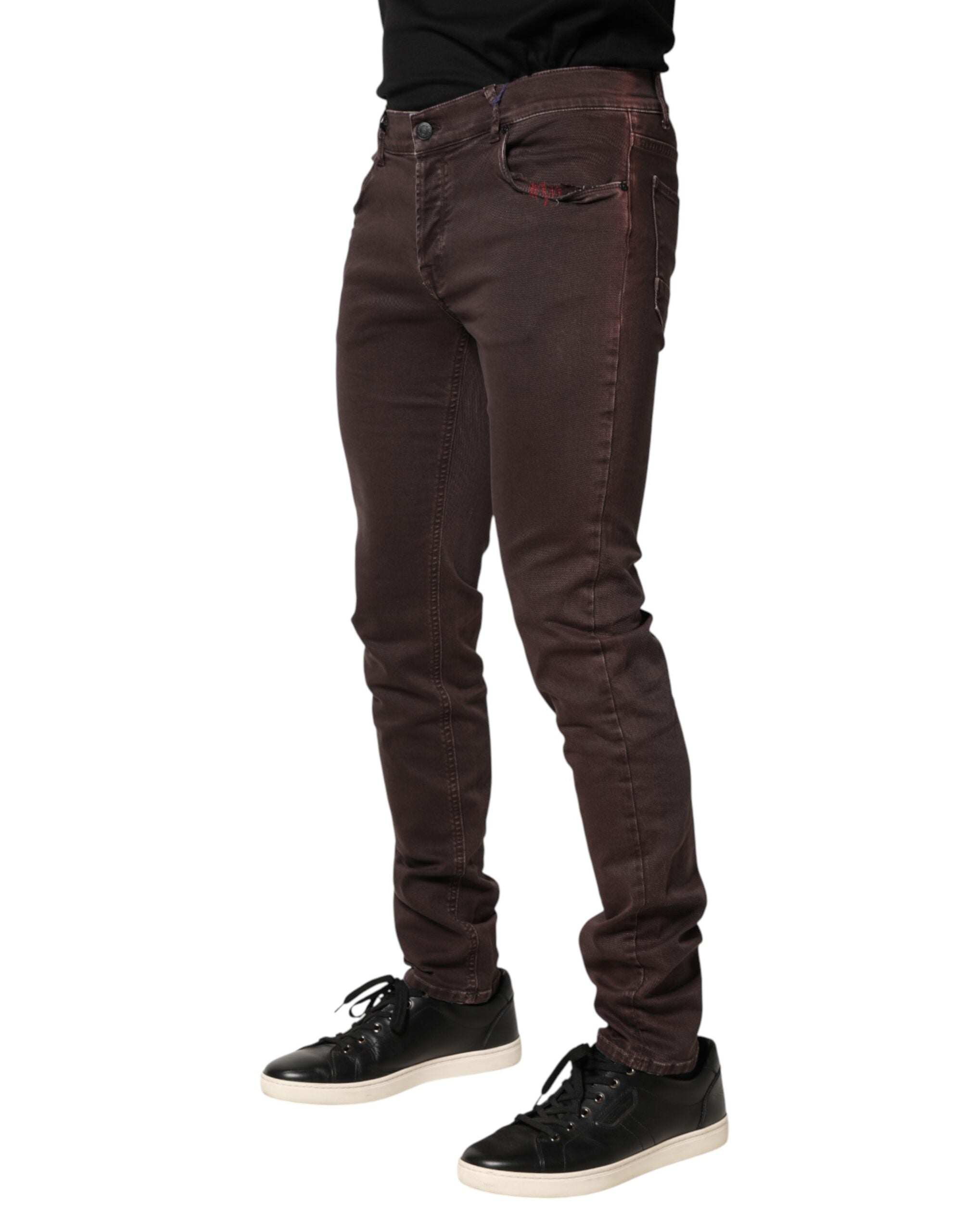 Daniele Alessandrini Men's Brown Mid-Rise Cotton Skinny Jeans