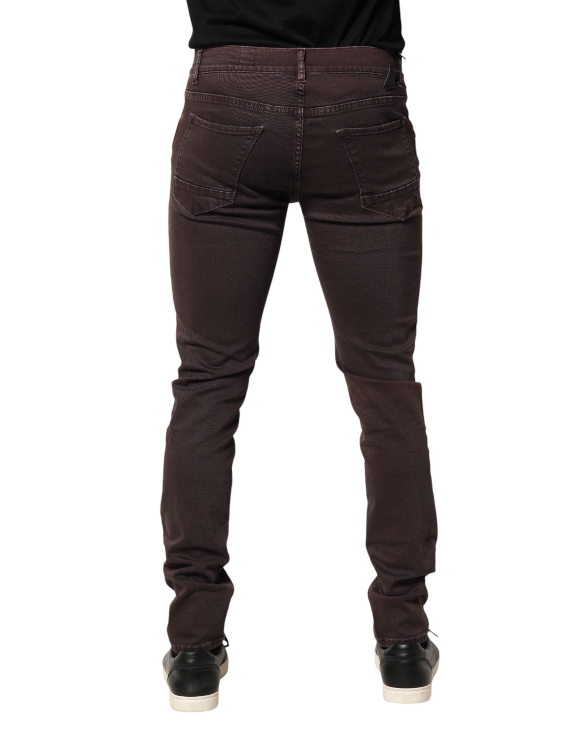 Daniele Alessandrini Men's Brown Mid-Rise Cotton Skinny Jeans