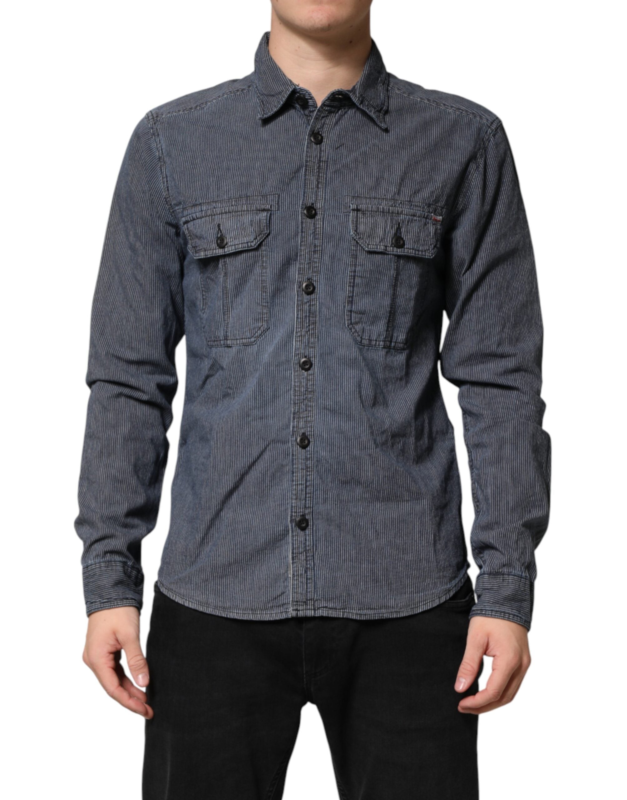 Jack & Jones Herren-Denimhemd mit Knopfleiste, langen Ärmeln, in Blau und Weiß
