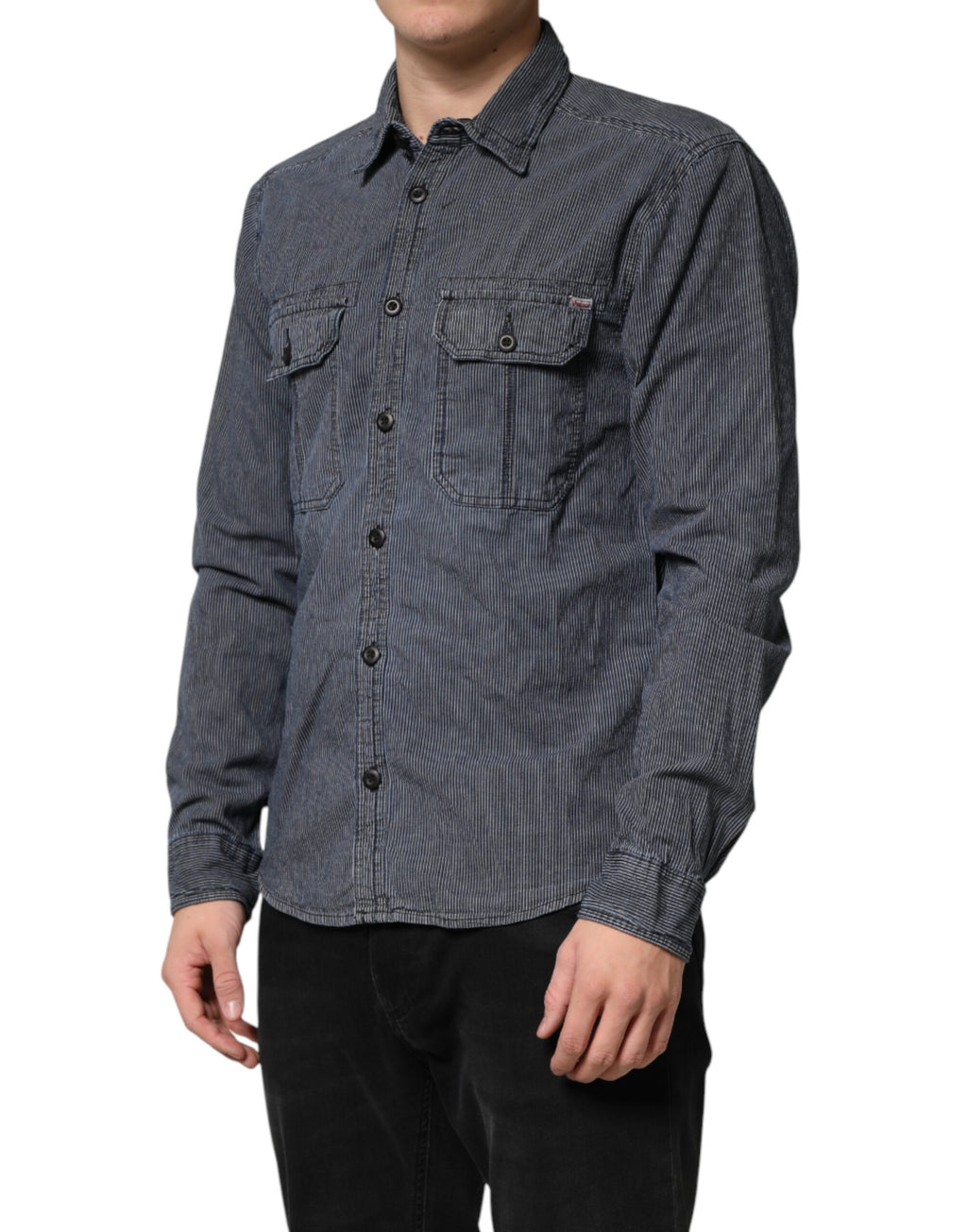 Jack & Jones Herren-Denimhemd mit Knopfleiste, langen Ärmeln, in Blau und Weiß