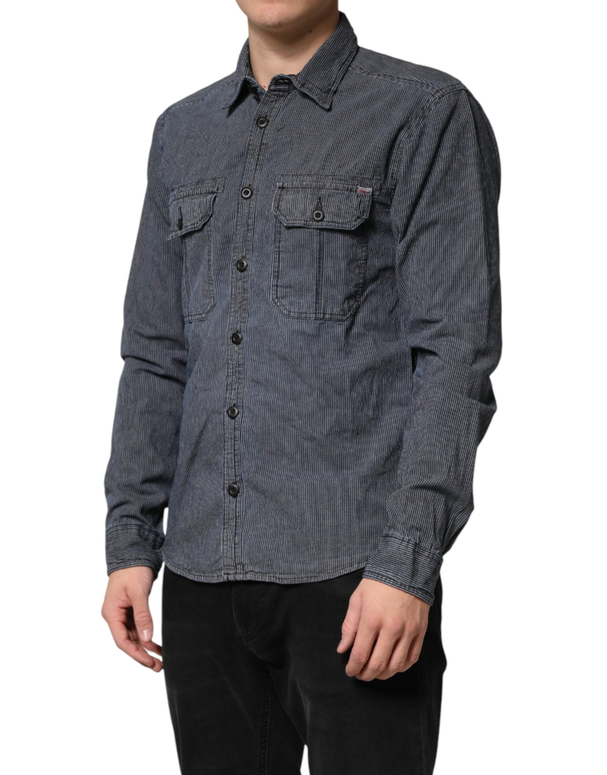 Jack & Jones Herren-Denimhemd mit Knopfleiste, langen Ärmeln, in Blau und Weiß