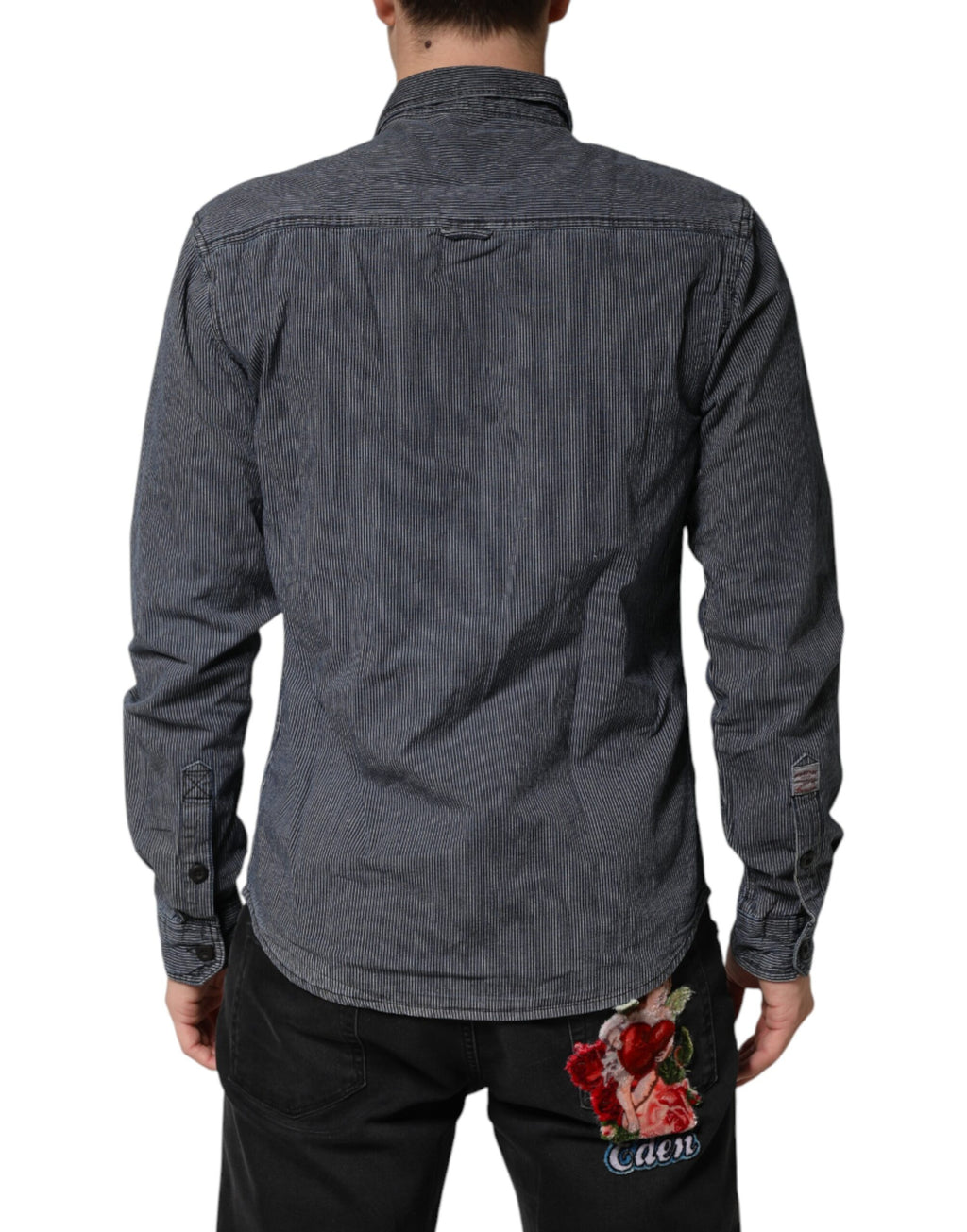 Jack & Jones Herren-Denimhemd mit Knopfleiste, langen Ärmeln, in Blau und Weiß