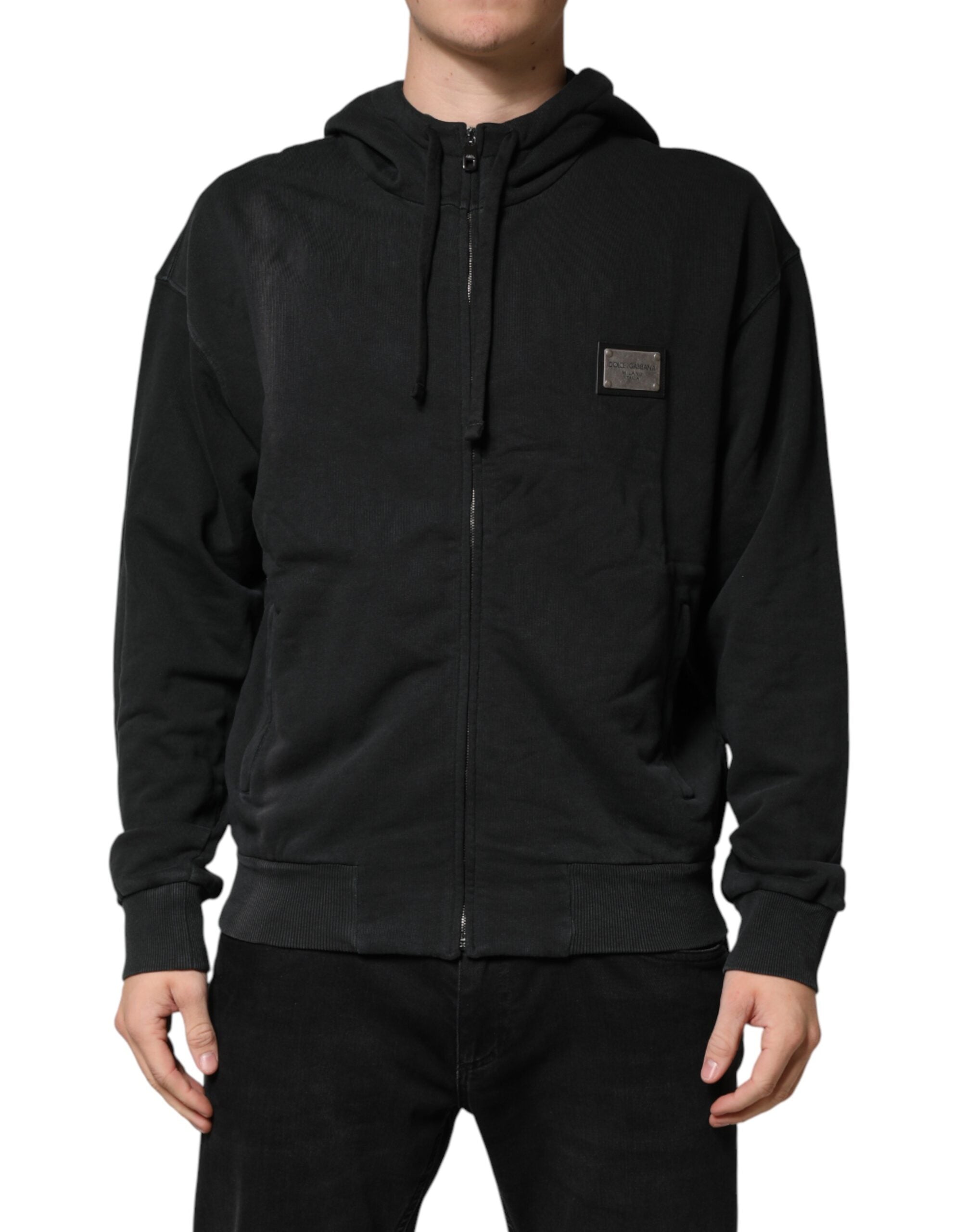 Dolce & Gabbana Schwarzer Kapuzenpullover mit durchgehendem Reißverschluss für Herren