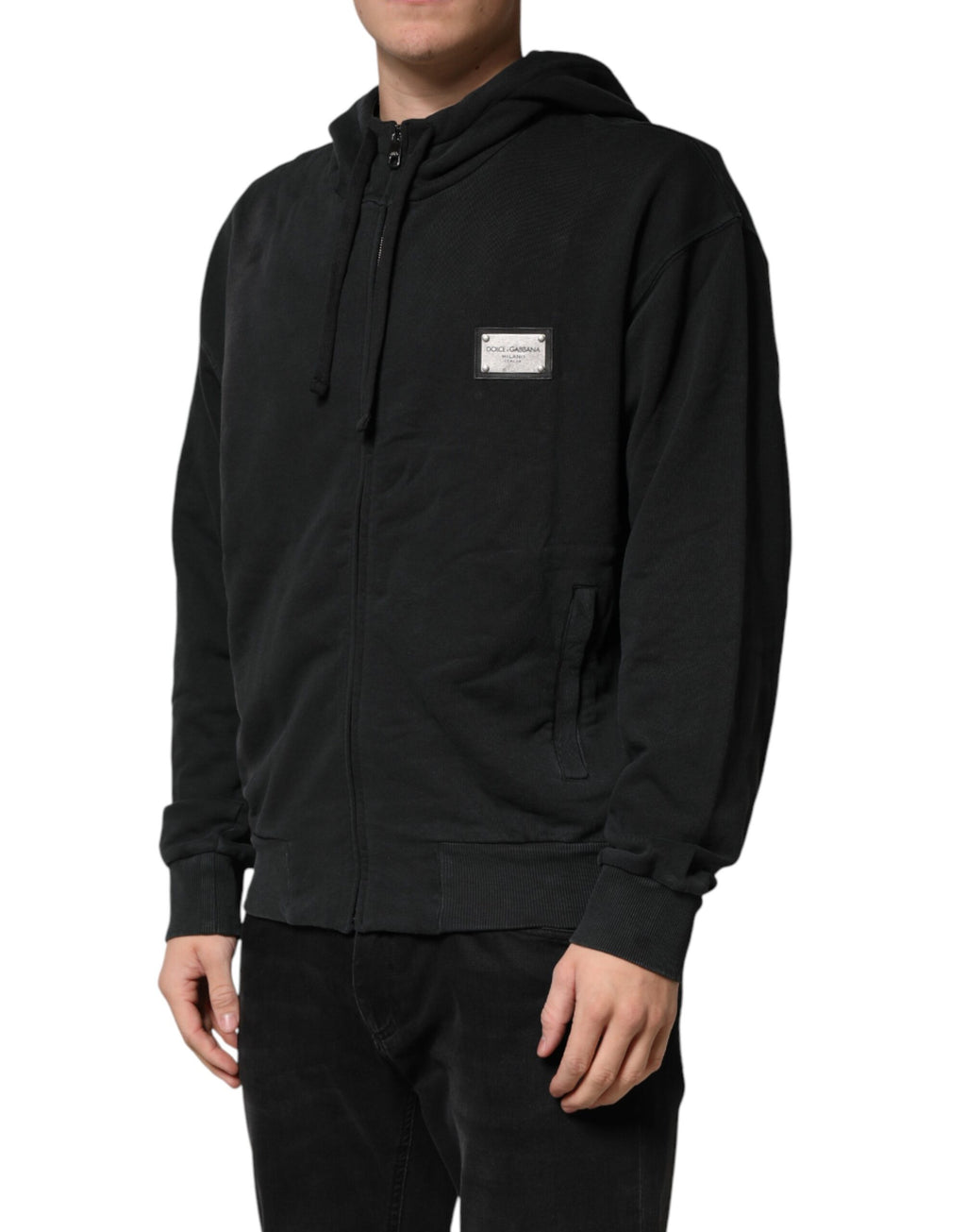 Dolce & Gabbana Schwarzer Kapuzenpullover mit durchgehendem Reißverschluss für Herren