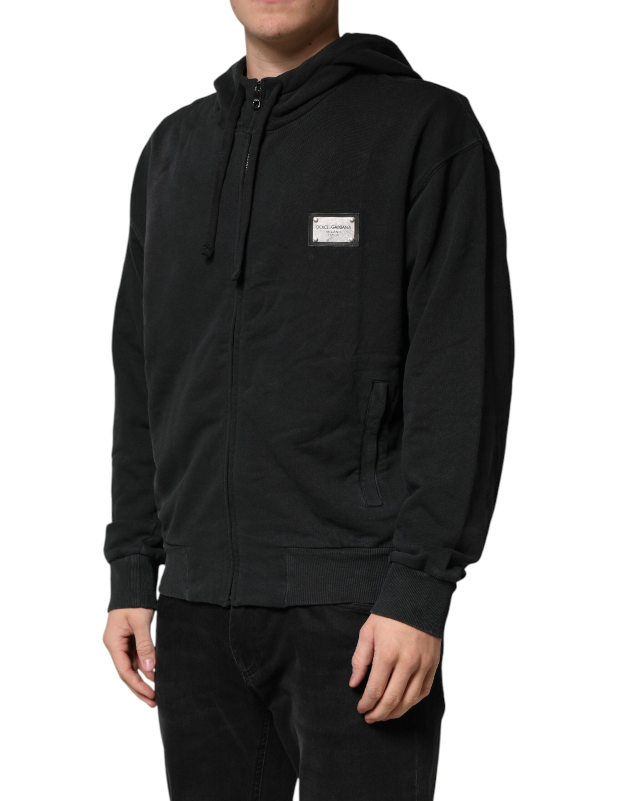 Dolce & Gabbana Schwarzer Kapuzenpullover mit durchgehendem Reißverschluss für Herren
