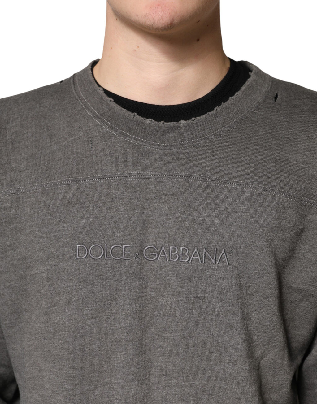 Dolce & Gabbana Grauer Baumwoll-Rundhals-Pullover für Herren
