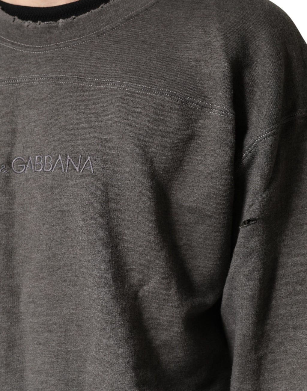 Dolce & Gabbana Grauer Baumwoll-Rundhals-Pullover für Herren