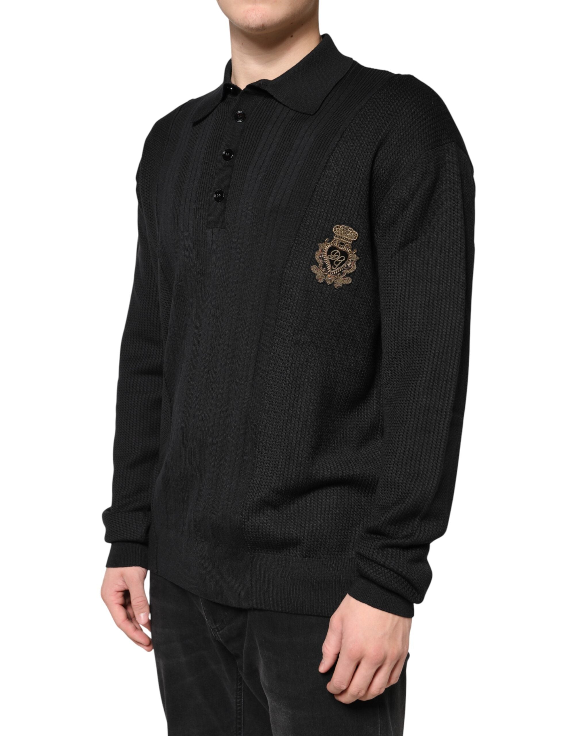Dolce & Gabbana Men's Black Long-Sleeved Jumper with Crest Detail