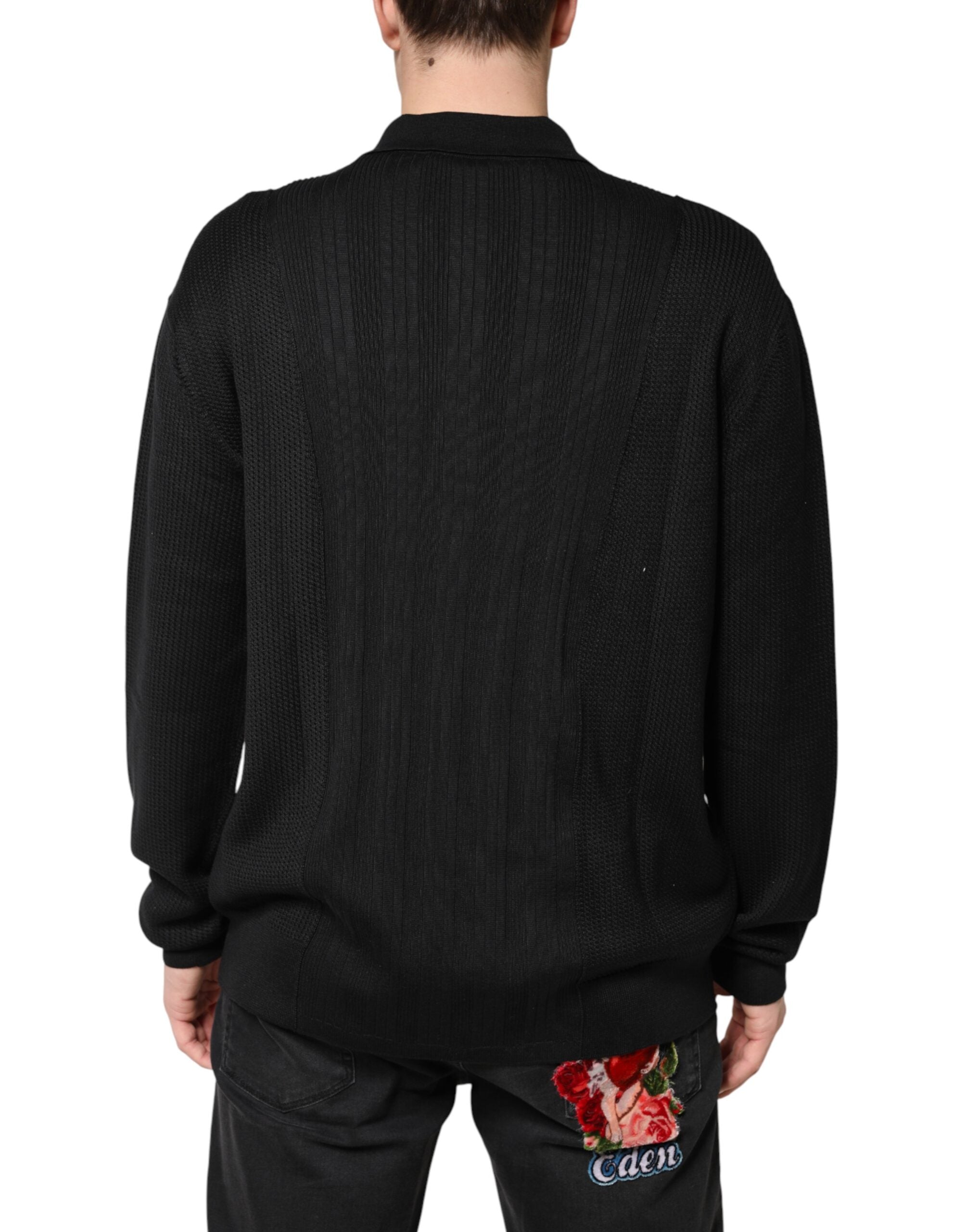 Dolce & Gabbana Men's Black Long-Sleeved Jumper with Crest Detail