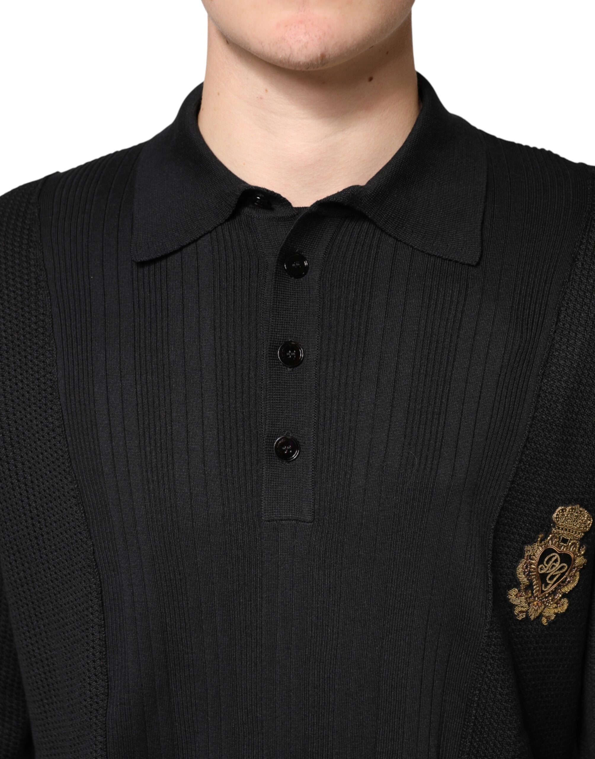 Dolce & Gabbana Men's Black Long-Sleeved Jumper with Crest Detail