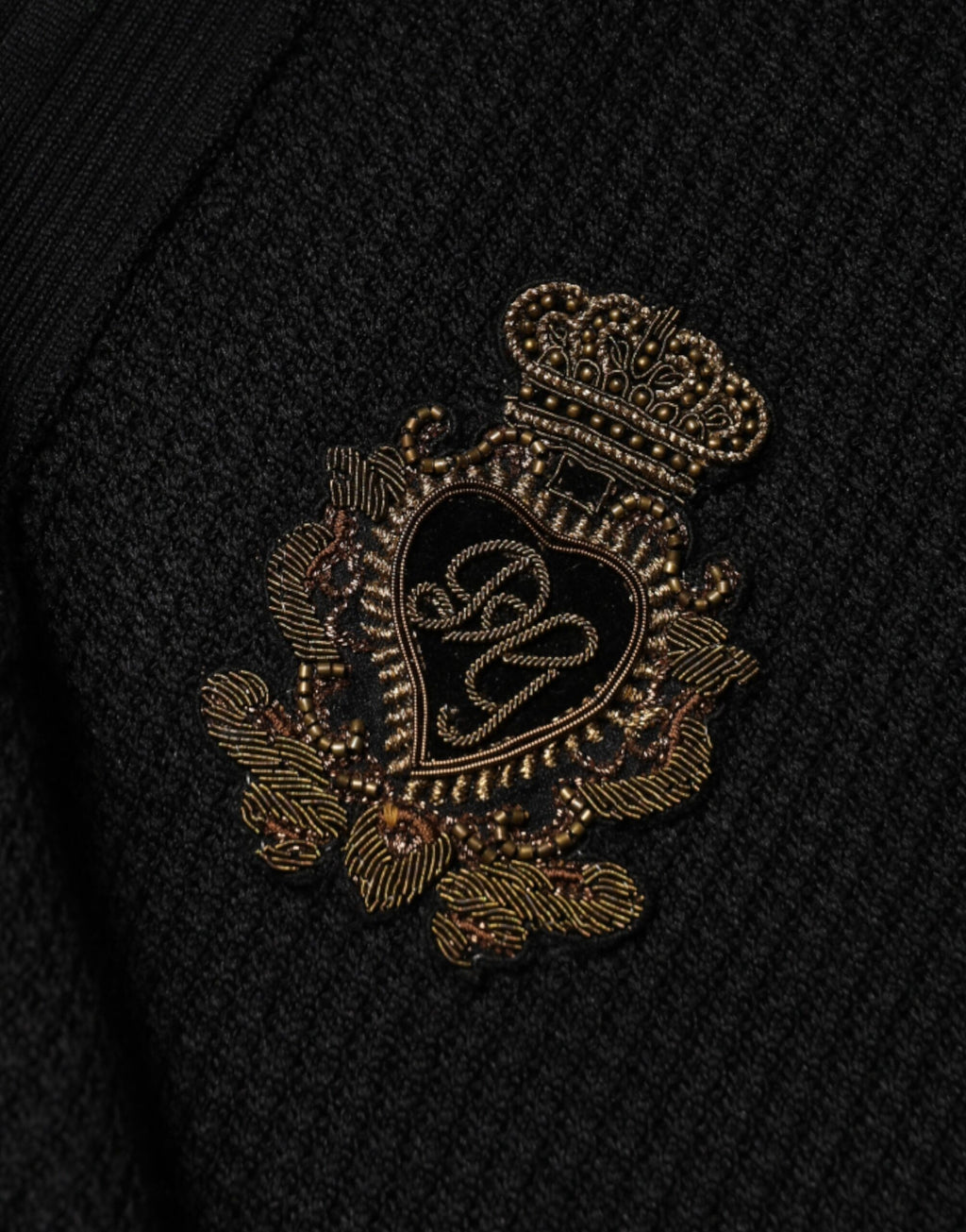 Dolce & Gabbana Men's Black Long-Sleeved Jumper with Crest Detail