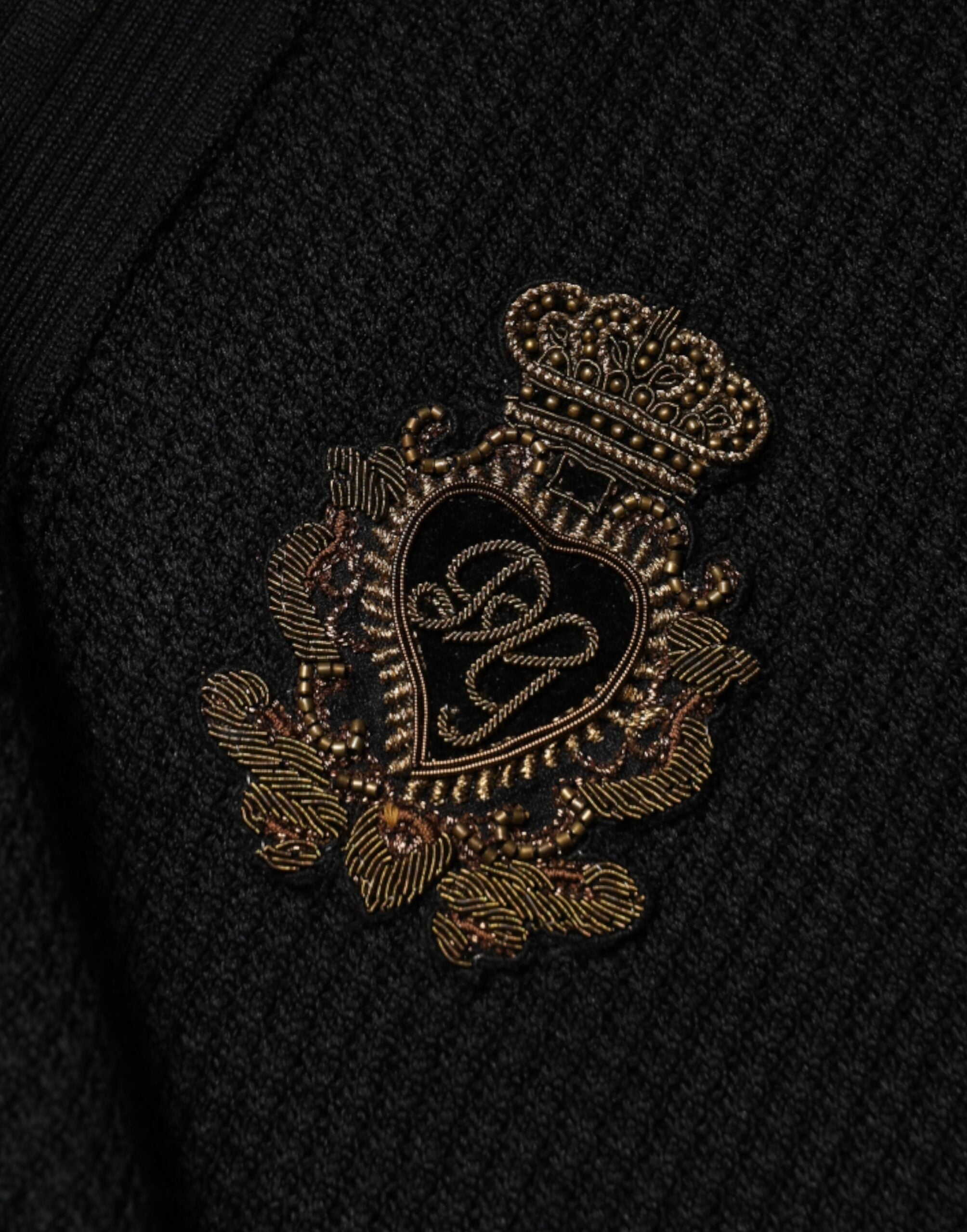 Dolce & Gabbana Men's Black Long-Sleeved Jumper with Crest Detail