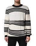 Dolce & Gabbana Pullover-Pullover mit schwarzem und weißem Streifenmuster und Rundhalsausschnitt