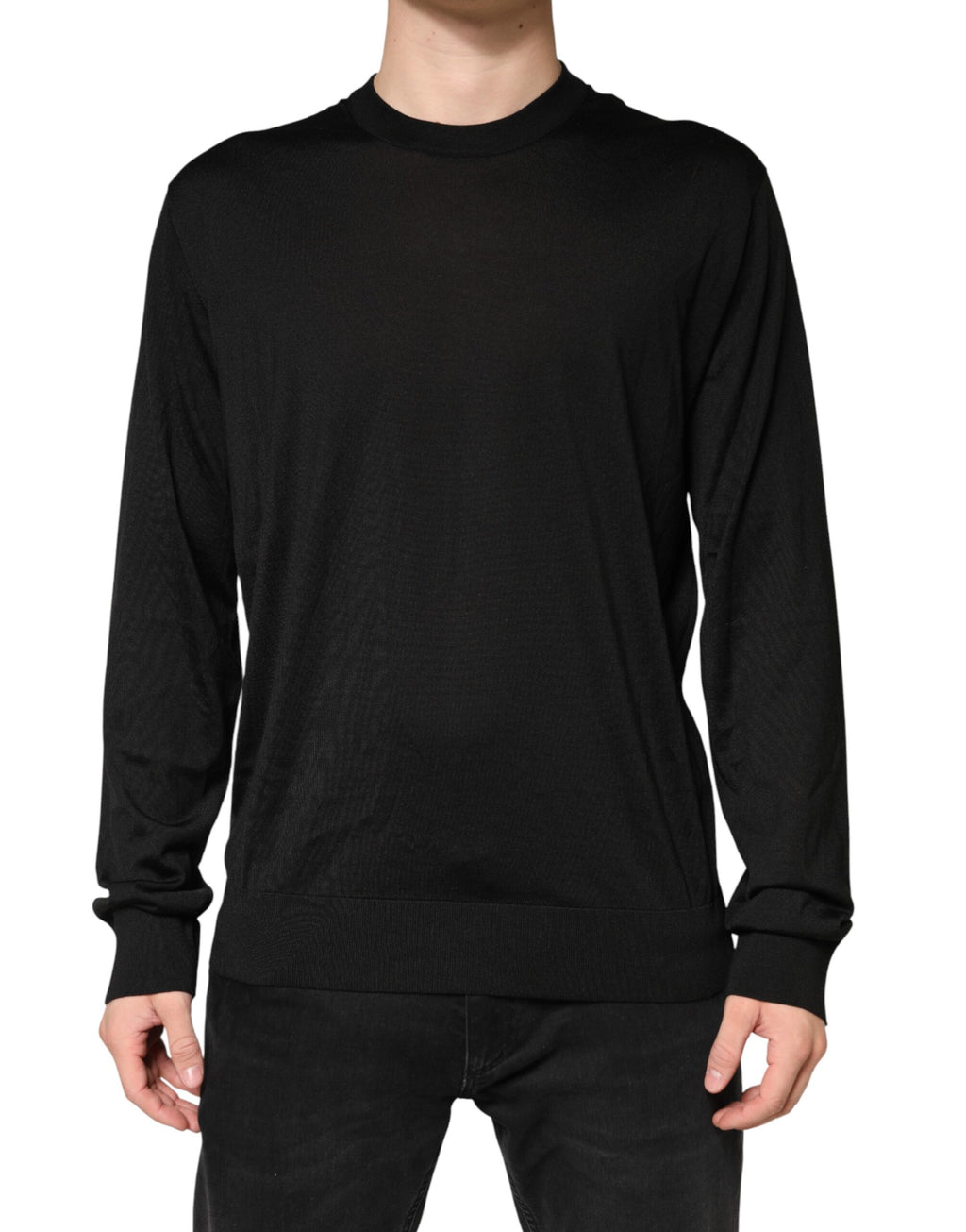 Dolce & Gabbana Schwarzer Herren-Pullover aus Seide mit Rundhalsausschnitt