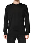Dolce & Gabbana Schwarzer Herren-Pullover aus Seide mit Rundhalsausschnitt