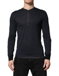 Dolce & Gabbana Dark Blue Cotton Henley Long-Sleeve Shirt
