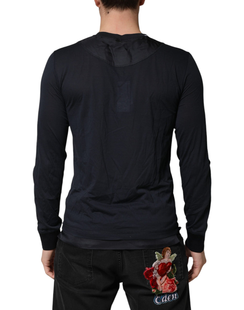 Dolce & Gabbana Dark Blue Cotton Henley Long-Sleeve Shirt