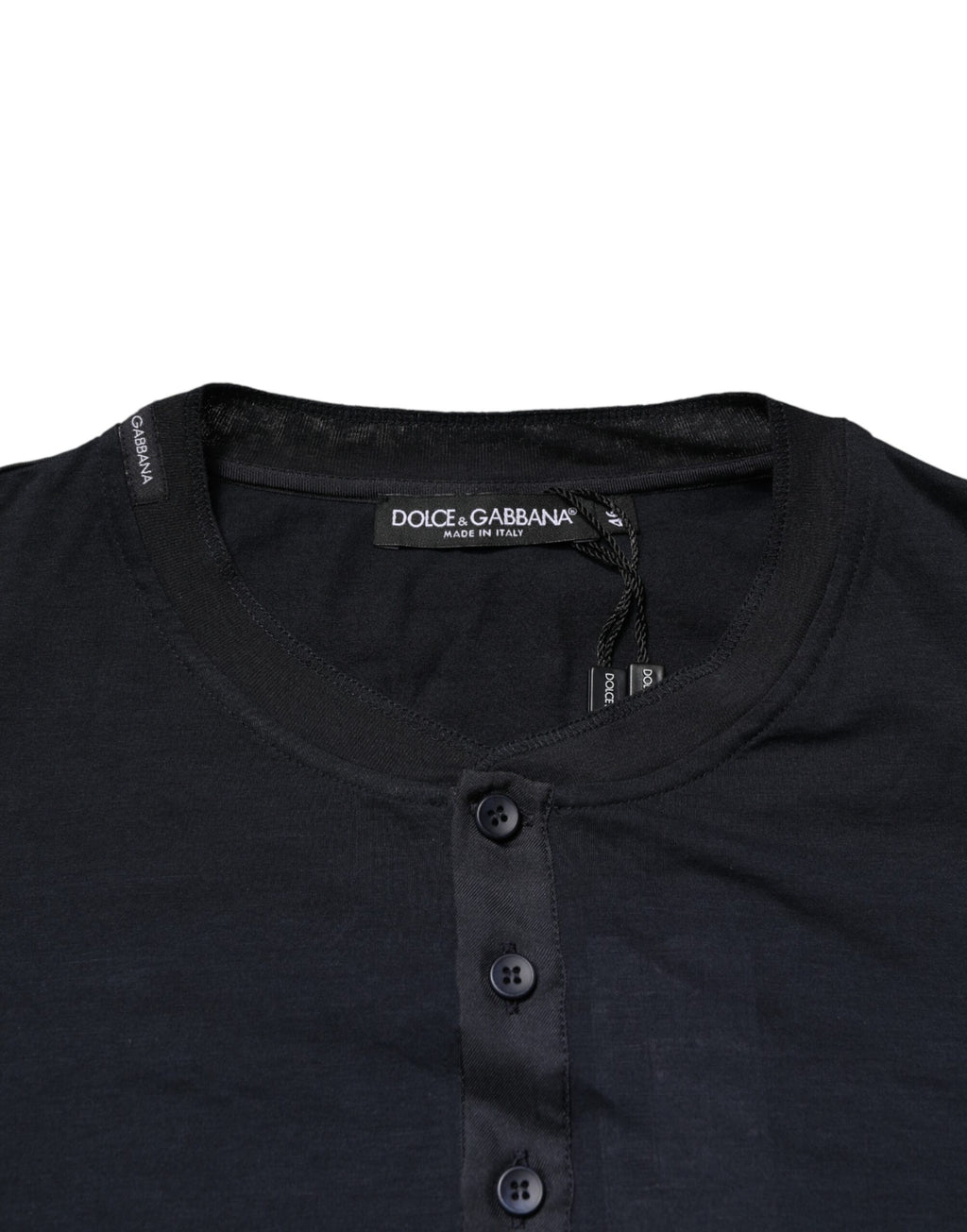 Dolce & Gabbana Dark Blue Cotton Henley Long-Sleeve Shirt