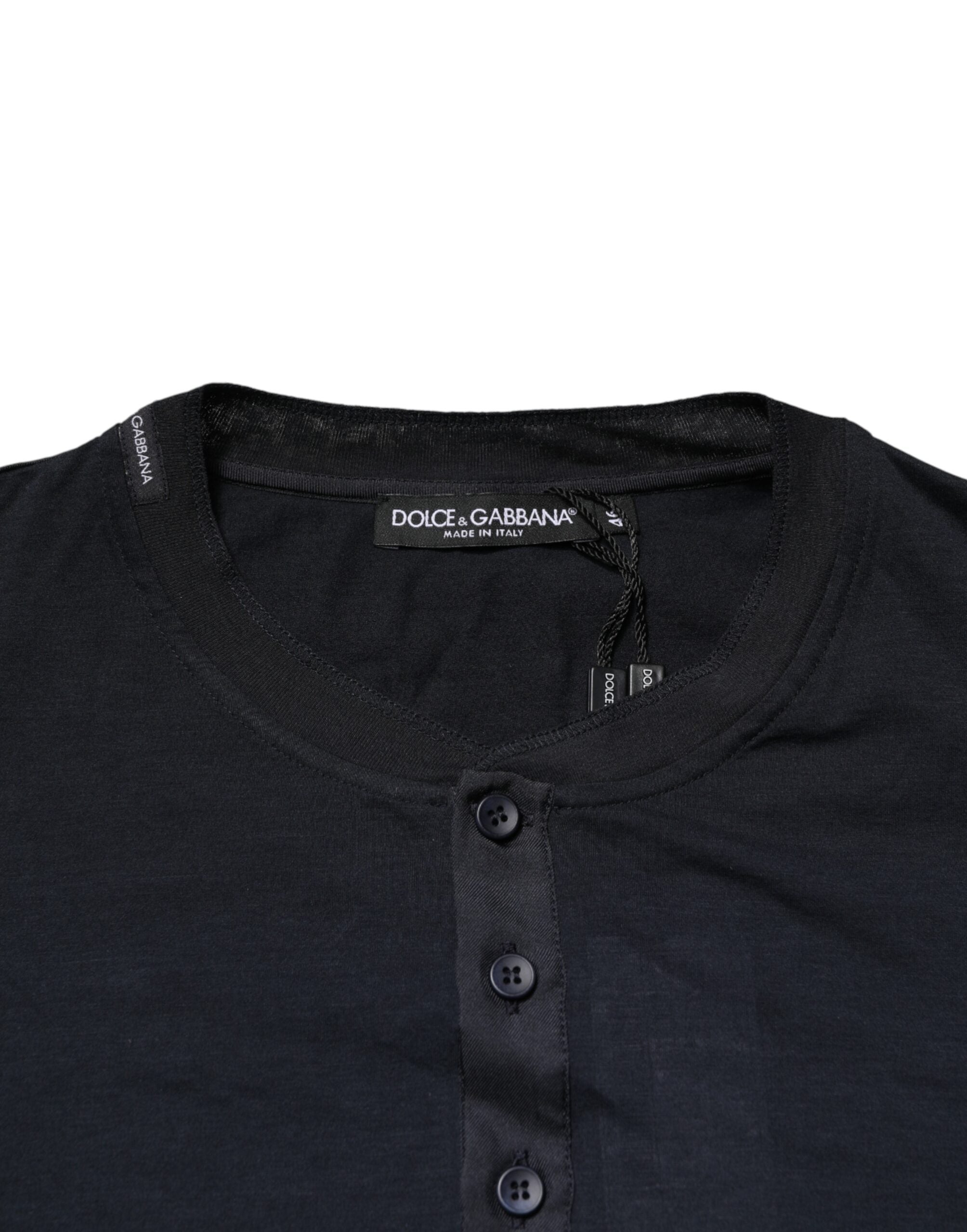 Dolce & Gabbana Dark Blue Cotton Henley Long-Sleeve Shirt